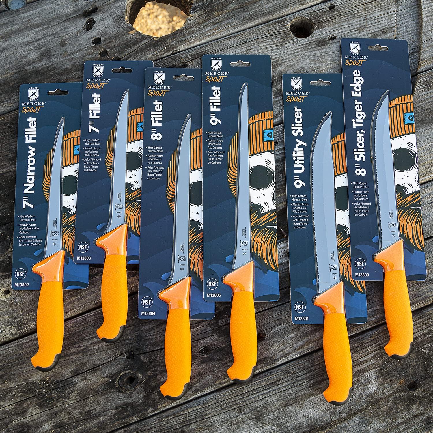 Mercer Culinary Mercer Sport M13801 Fishing Knife, 9" Utility Fishing Slicer, Scalloped, Orange