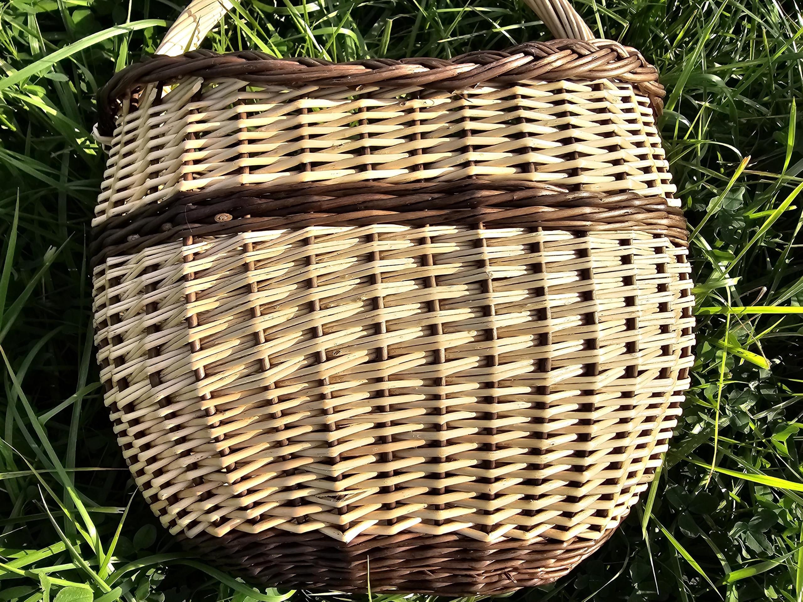 Cesta honda de mimbre con asa para recolectar setas, 30 cm, dorada y marrón