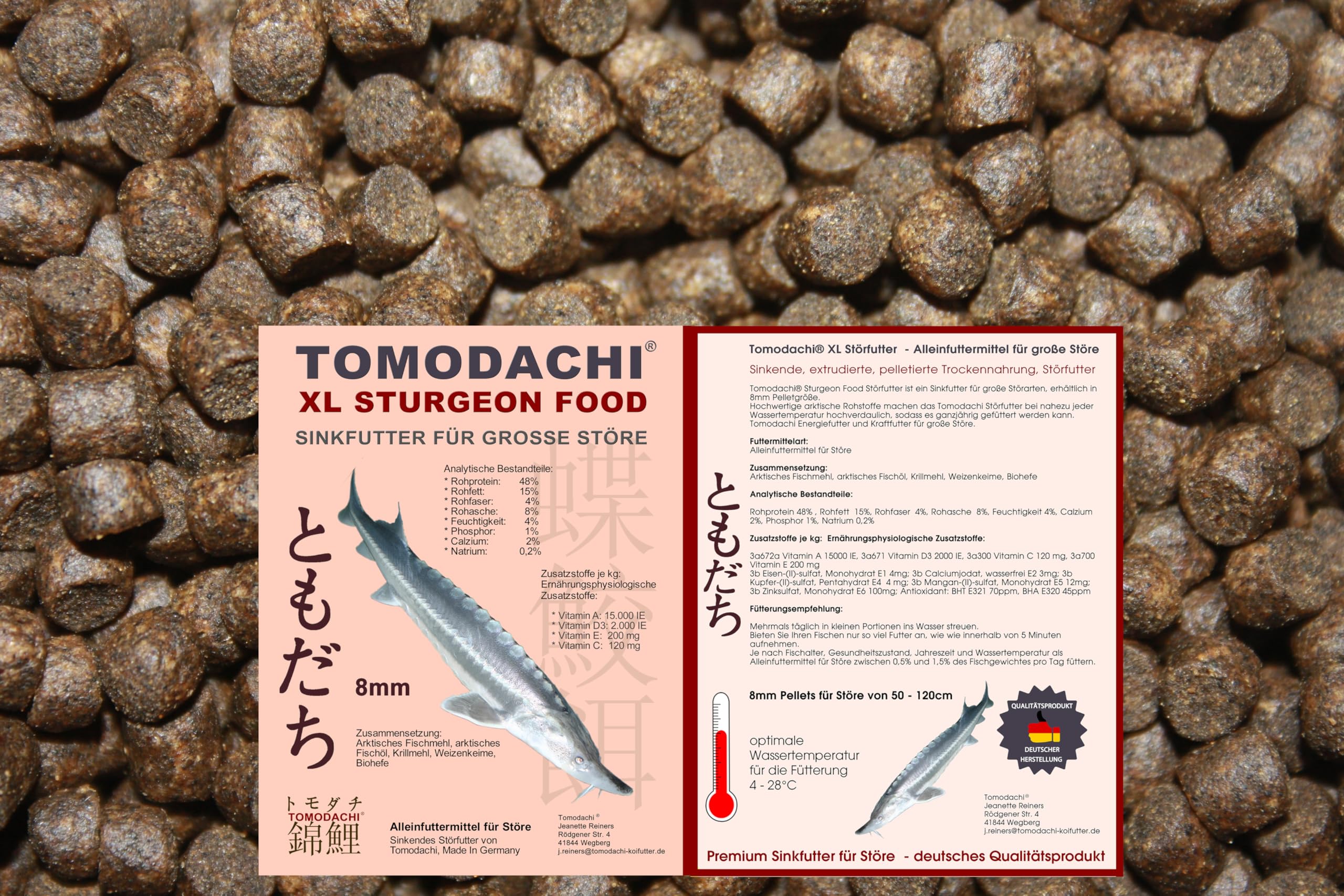 Tomodachi Störfutter groß, Energiefutter Stör perfekt für die ganzjährige Störfütterung, Störsinkfutter hochverdaulich, arktische Rohstoffe, geringe Wasserbelastung, Premium Stör Kraftfutter 8mm 15kg