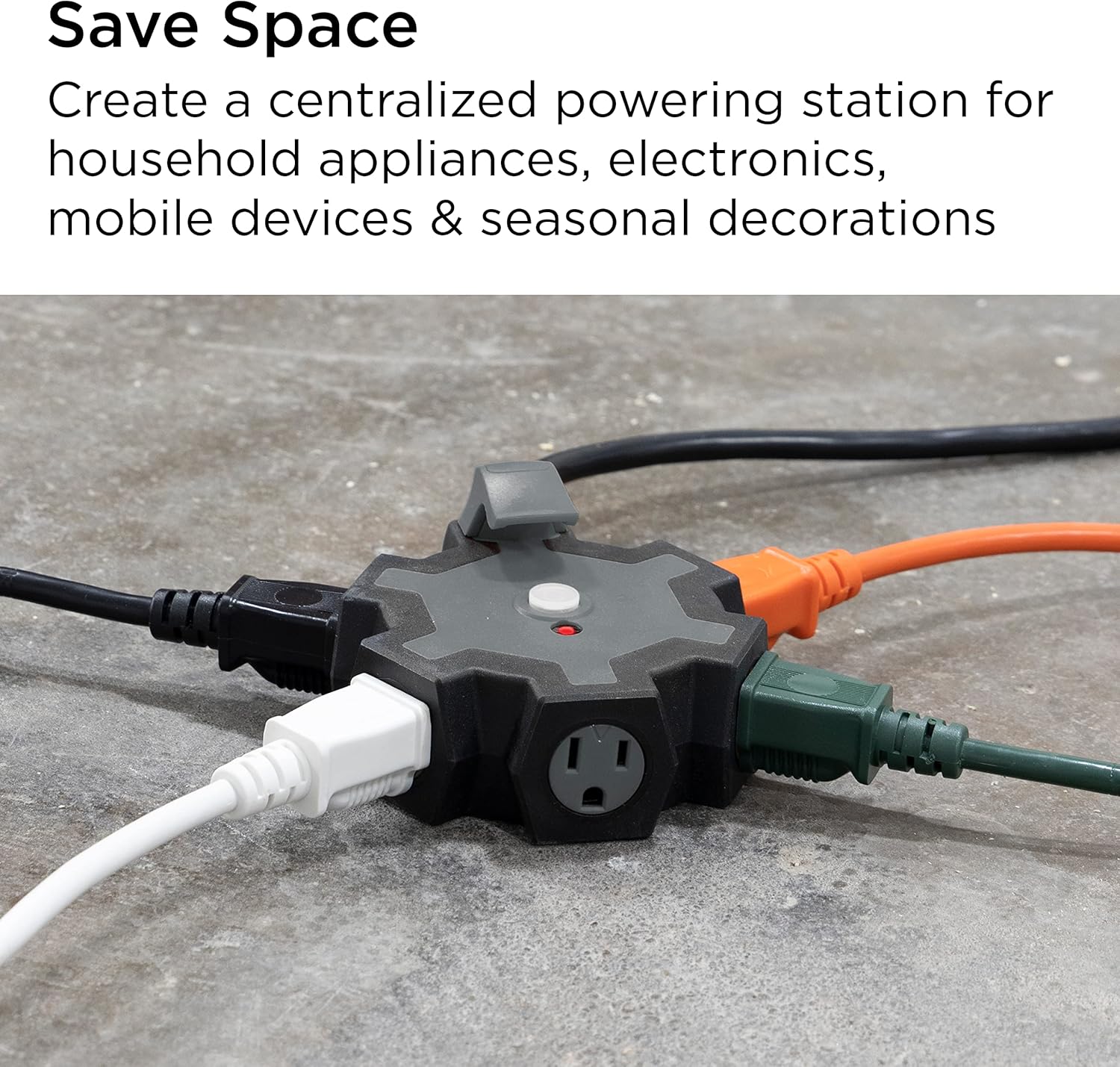 UltraPro Heavy Duty 5-Outlet Hub, 25Ft Grounded Outdoor Extension Cord, 14 AWG, Resettable Circuit Breaker and Storage Hook, Ideal for Seasonal Lighting, Decorations and Appliances, Gray, 62438
