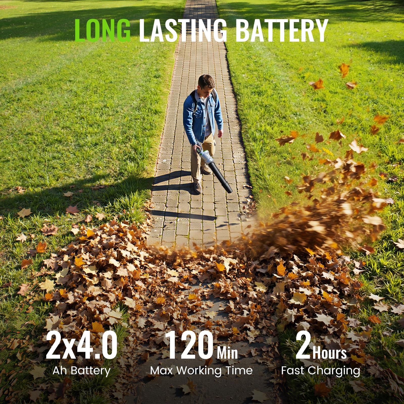 Leaf Blower Cordless, 680CFM Leaf Blowers with 2 x 4.0Ah Batteries, 5-Speed Brushless Motor, Lightweight Grass Snow Blowers for Lawn Care, Patio, Yard, Garden Cleaning, Gray - 5