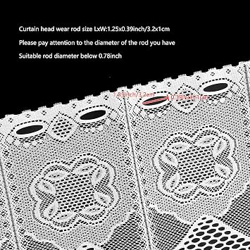 Molaxhome White Short Lace Cafe Valance,Semi Sheer Window Decor for Kitchen Cafe Dinning Bath Room (White-01, 160 x 30 cm)