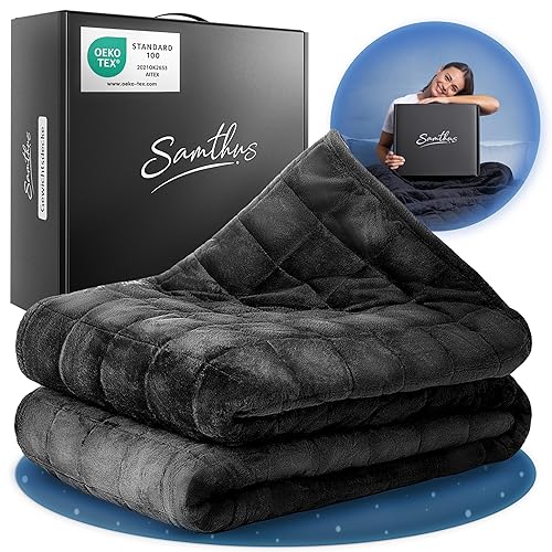 Samthus Gewichtsdecke 135x200cm 8kg Sherpa Fleece - Oeko-Tex Zertifiziert - Therapiedecke & Entspannungsdecke - Besser schlafen mit unserer schweren Bettdecke - Weighted Blanket - Schwarz - Schwarz - 8.0 Kilogramm