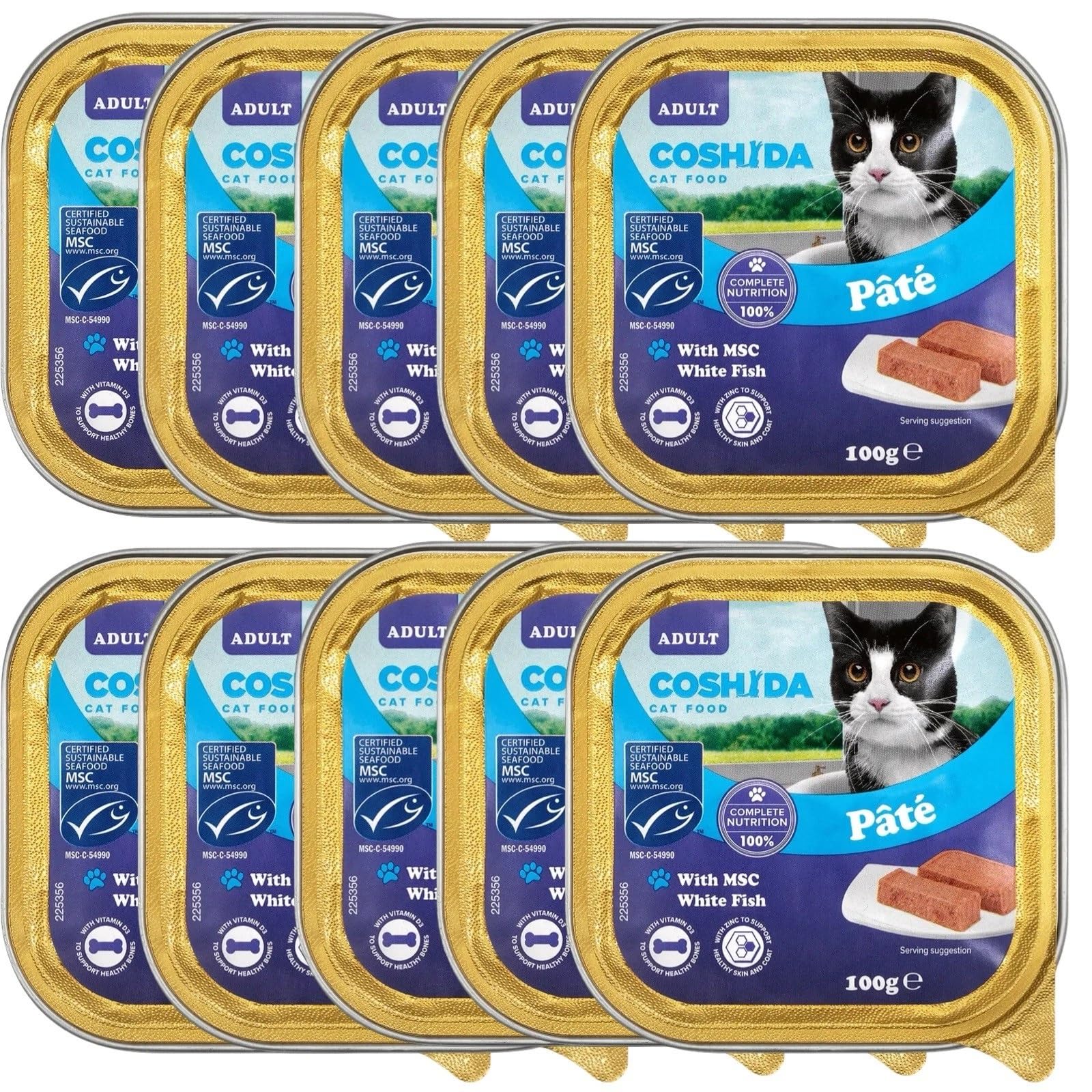 CoshidaSuper Premium Cat Food With MSC white fish 100g. (pack of 10 total, 1000g.)