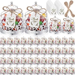 60 Sets Mini Crown Candy Boxes with Thank You Tags and Twine Plastic Candy Containers Storage Boxes Decorative for Wedding Baby Shower Princess Birthday Party Supplies(Silver,Crown)