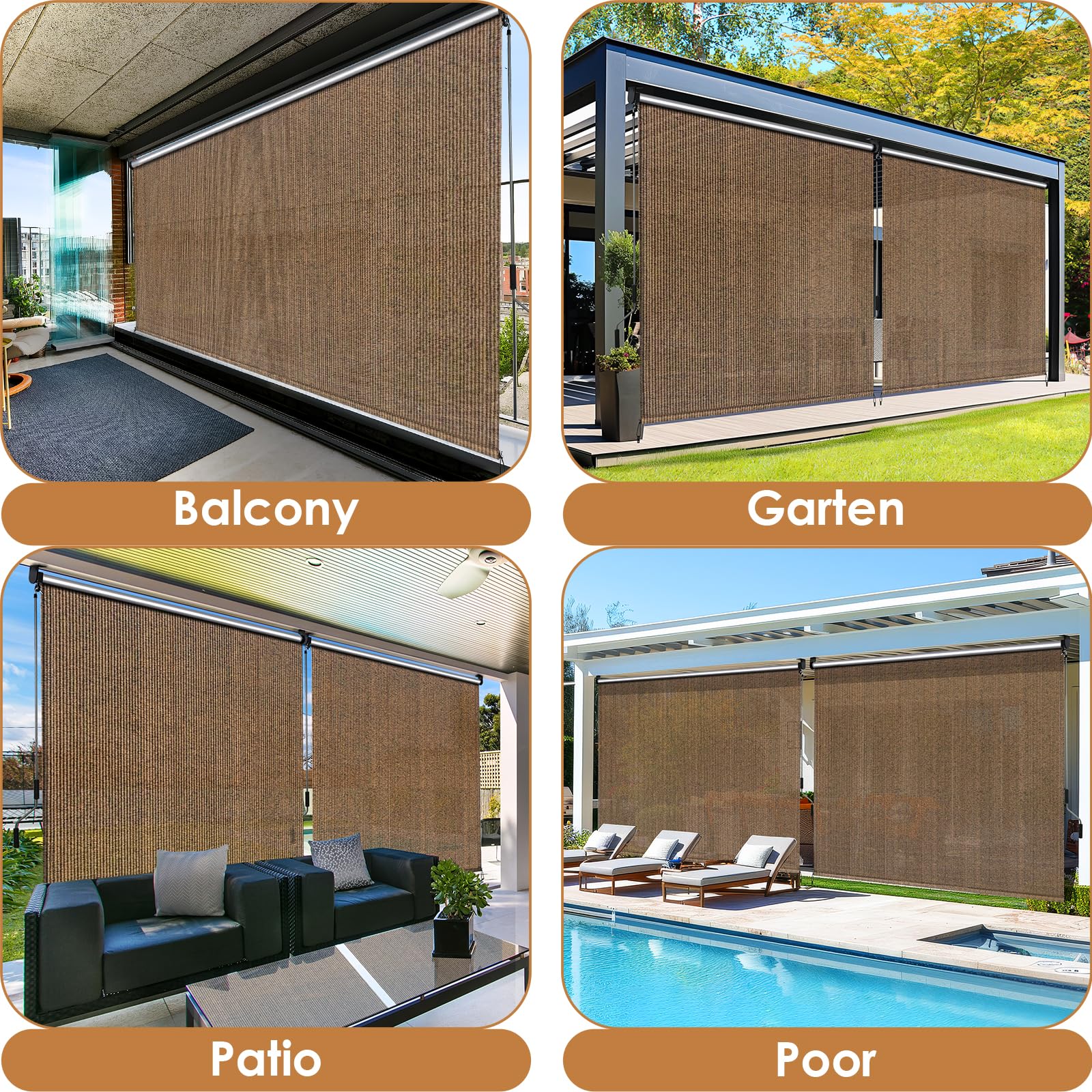 LIFERUN Auvent vertical 120x180 cm,Store Vertical,Toile d'ombrage HDPE pour pergola de terrasse,Auvent de balcon,Tube en aluminium avec commande à manivelle sans fil,pour balcon,Terrasse,Jardin, 1 PCS