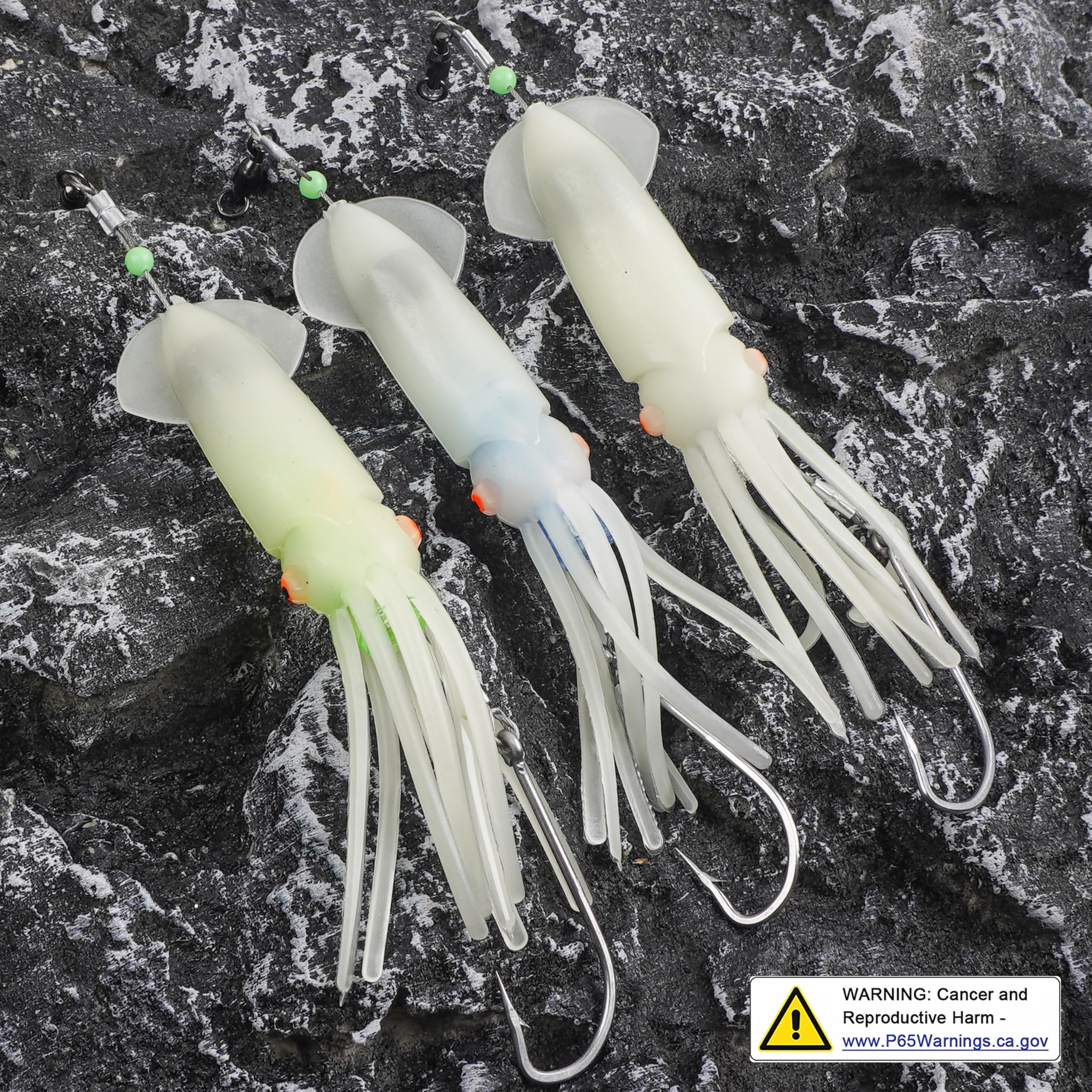 Esche da pesca per calamari in acqua salata, esche a LED illuminate per calamari, morbide, per pesca a traina, calamari, luci lampeggianti, per halibut, lingcod, sgombro, tonno striper