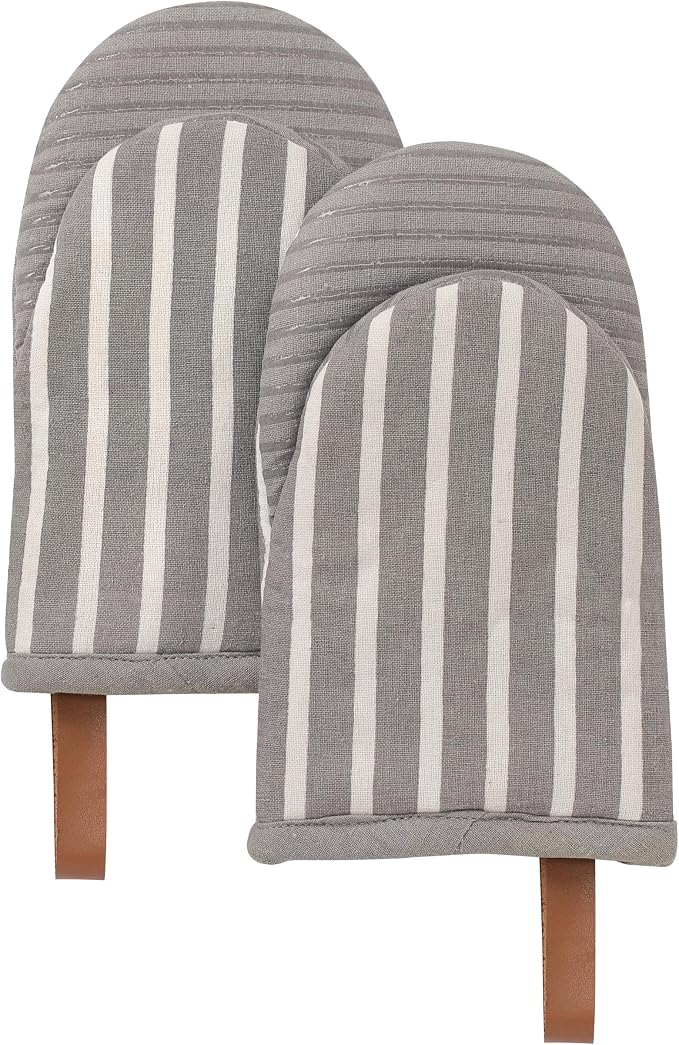 Folkulture Oven Mitts - Set of 2 (5.75"x9") | Oven Mitts with Hanging Loop for Cooking Gifts for Women, Kitchen Decor| 100% Cotton, Silicone Heat Resistant Mini Mitts (Matcha)