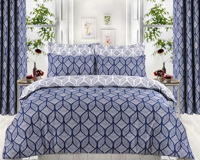 DTEX HOMES Duvet Cover Set 100% Egyptian Cotton Sateen Hotel Quality 220 Thread Count Reversible Printed Pattern Quilt Cover Set With Pillow Cases (Matra Blue, Double)