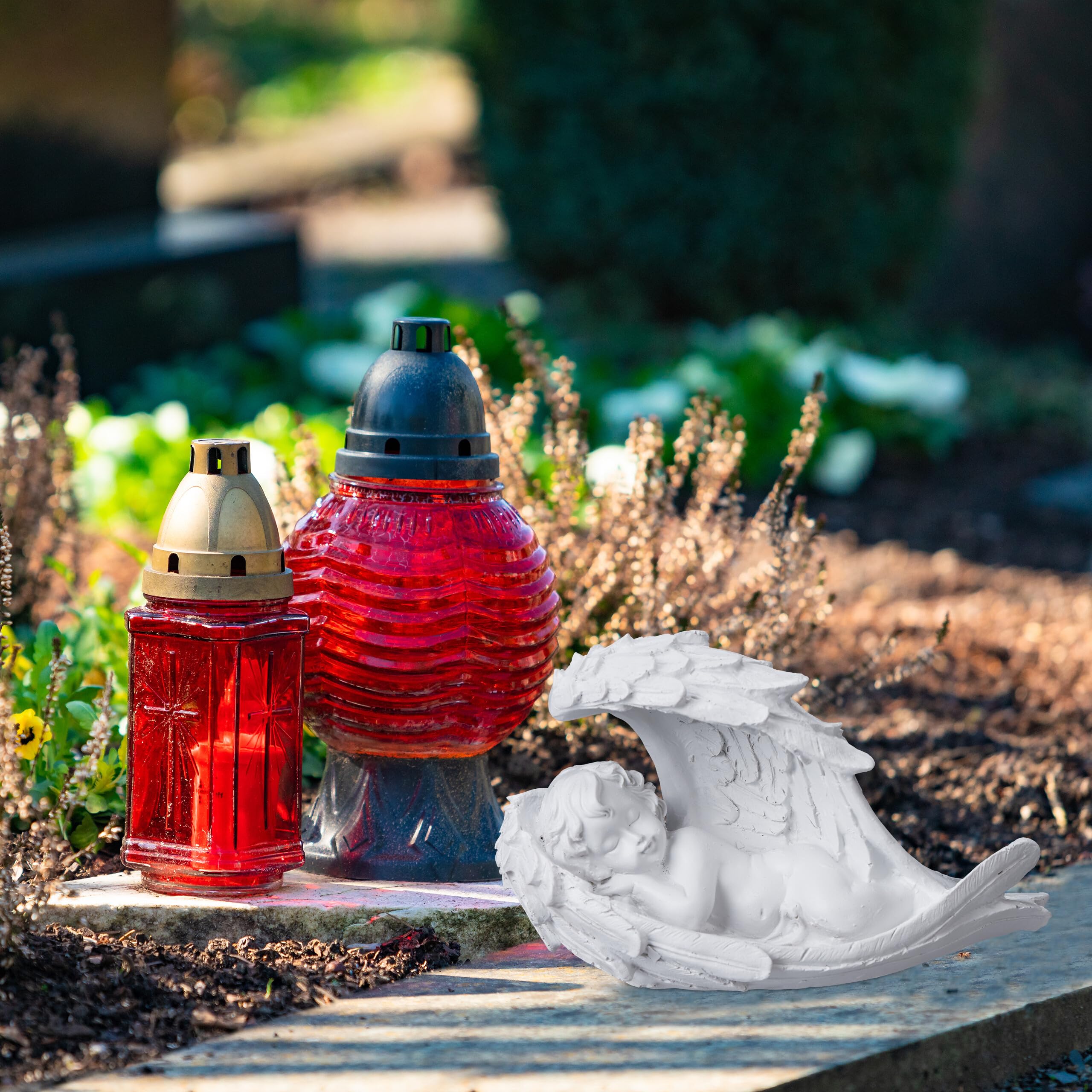 Relaxdays Grave Angel, Sleeping, Artificial Stone, Weather, Frost-& UV-resistant, HxWxD: 13 x 21 x 9 cm, Decor, White, Polyresin - Image 2