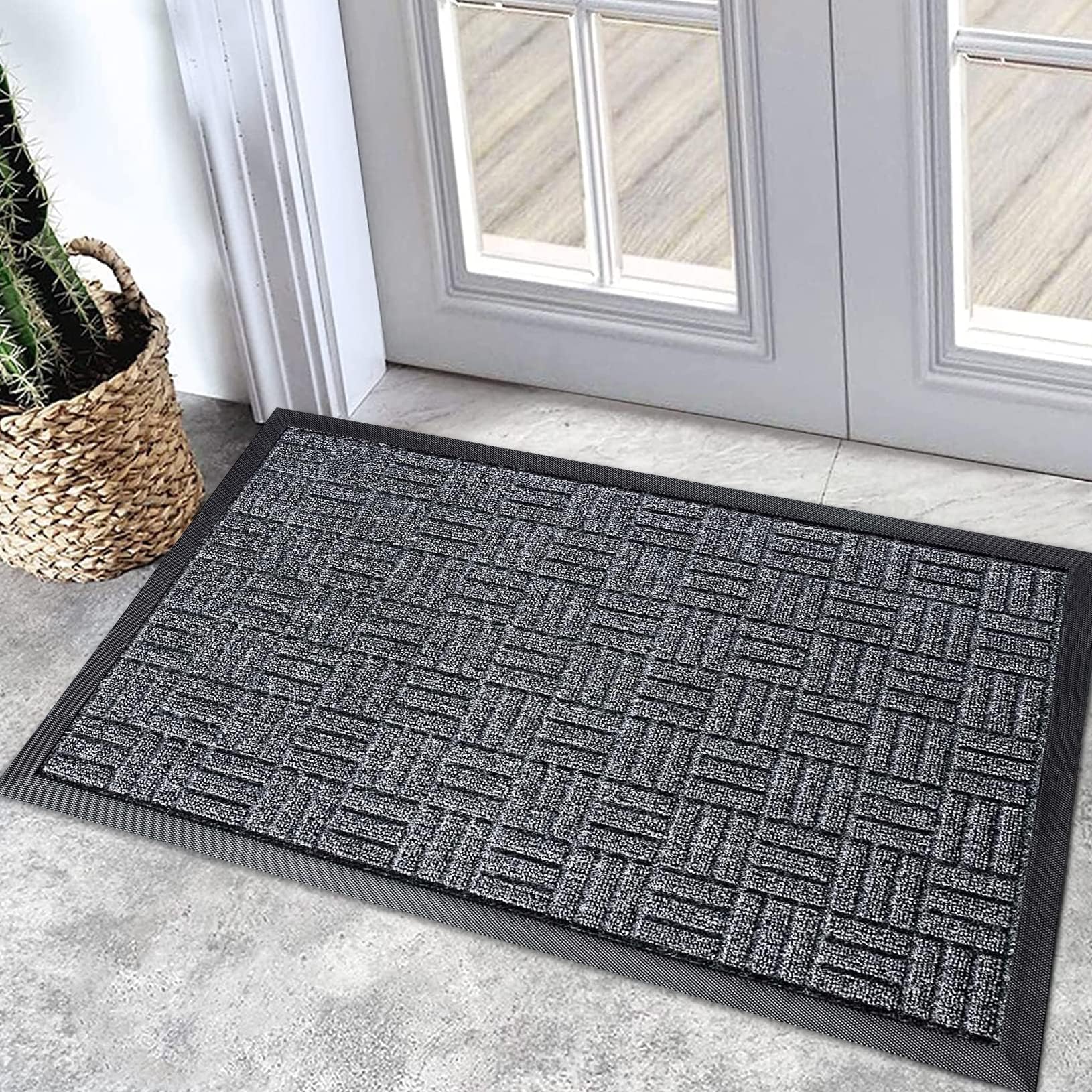 Angju Front Door Mats, 75x43cm, All Weather Entry and Back Yard Door Mat, Indoor and Outdoor Safe, Slip Resistant Rubber Backing, Absorbent and Waterproof, Dirt Trapping Rugs for Entryway
