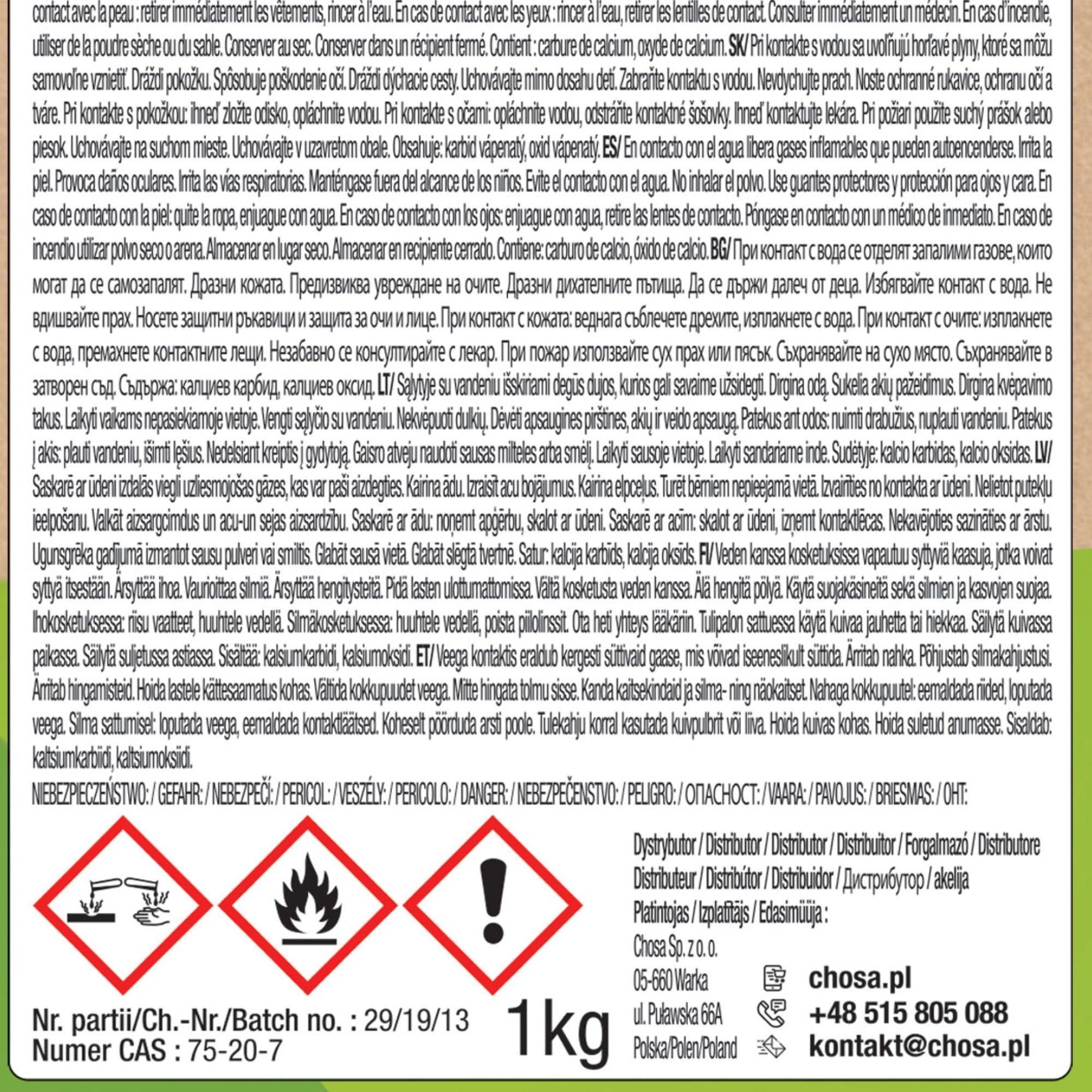 CHOSA Carburo di Calcio 1 kg CAC2 Puro Senza Additivi per Lampade Acetilene Saldatura Giardino Robusta Scatola di Metallo