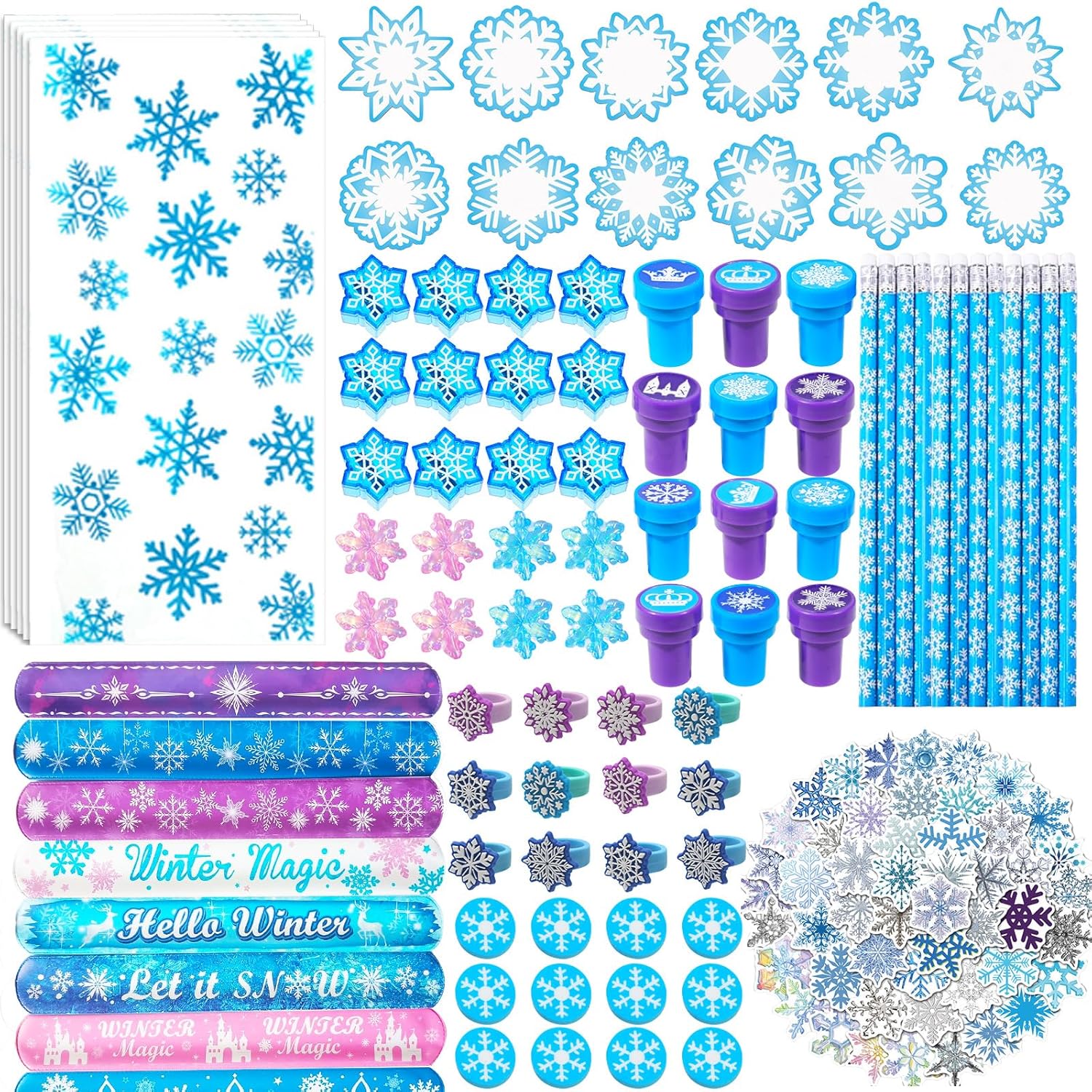 166 Pcs Winter Stationery Set Snowflake Holiday Themed Stationery Bulk Winter Bags Stuffers Birthday Christmas Gift