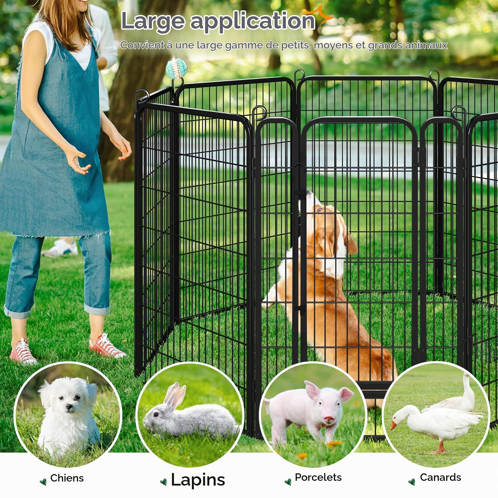Abician Parc pour Chien 71 x 120 cm Enclos Parc 8 Panneaux avec Porte Noir | Clôture Pliable pour petit animal chien chiot lapin canard, Chenil en Métal, Barriere chien Panneaux intérieur/extérieur