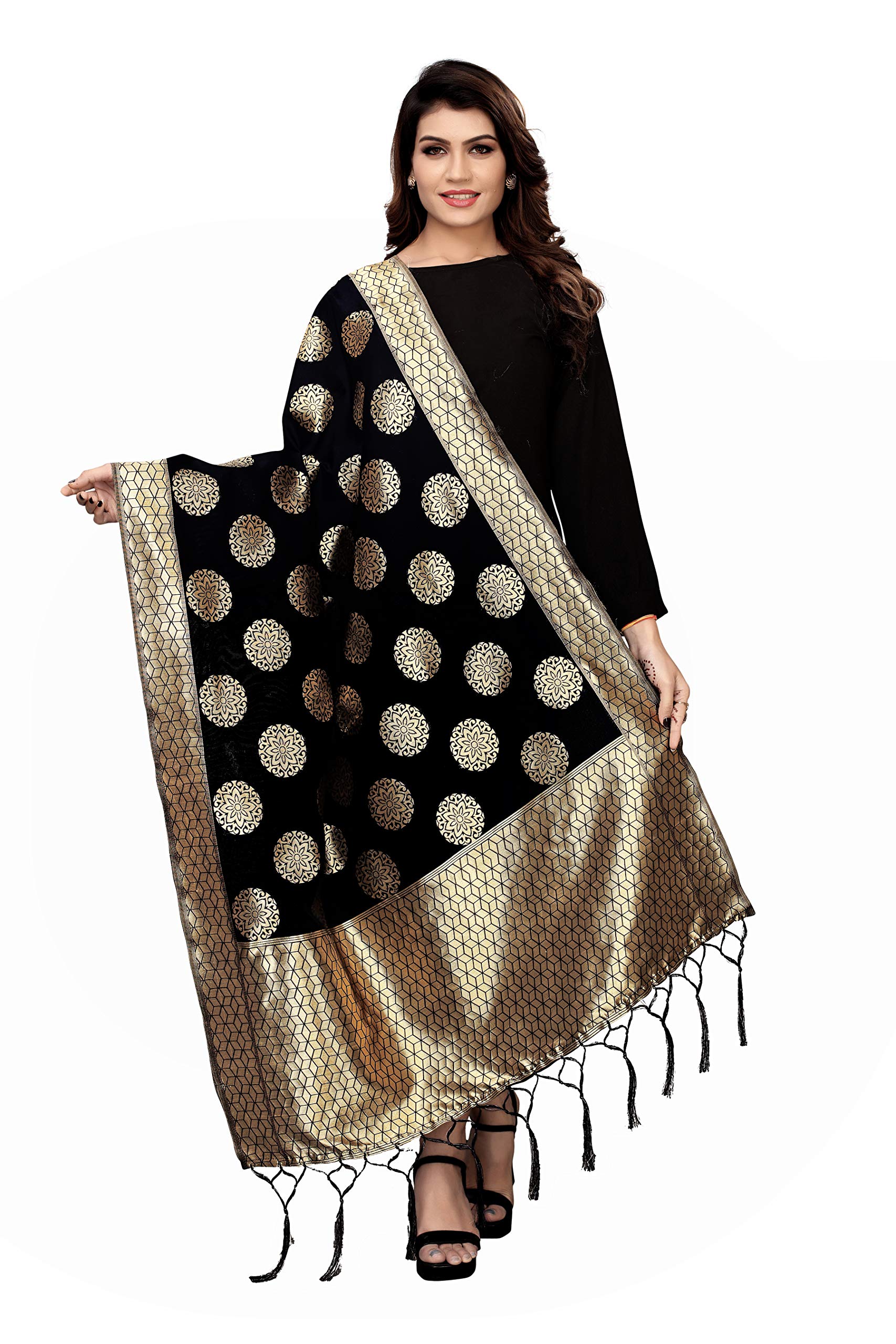 Jaanvi fashionWomen's Bandhani Floral Woven Silk Dupatta With Zari Work