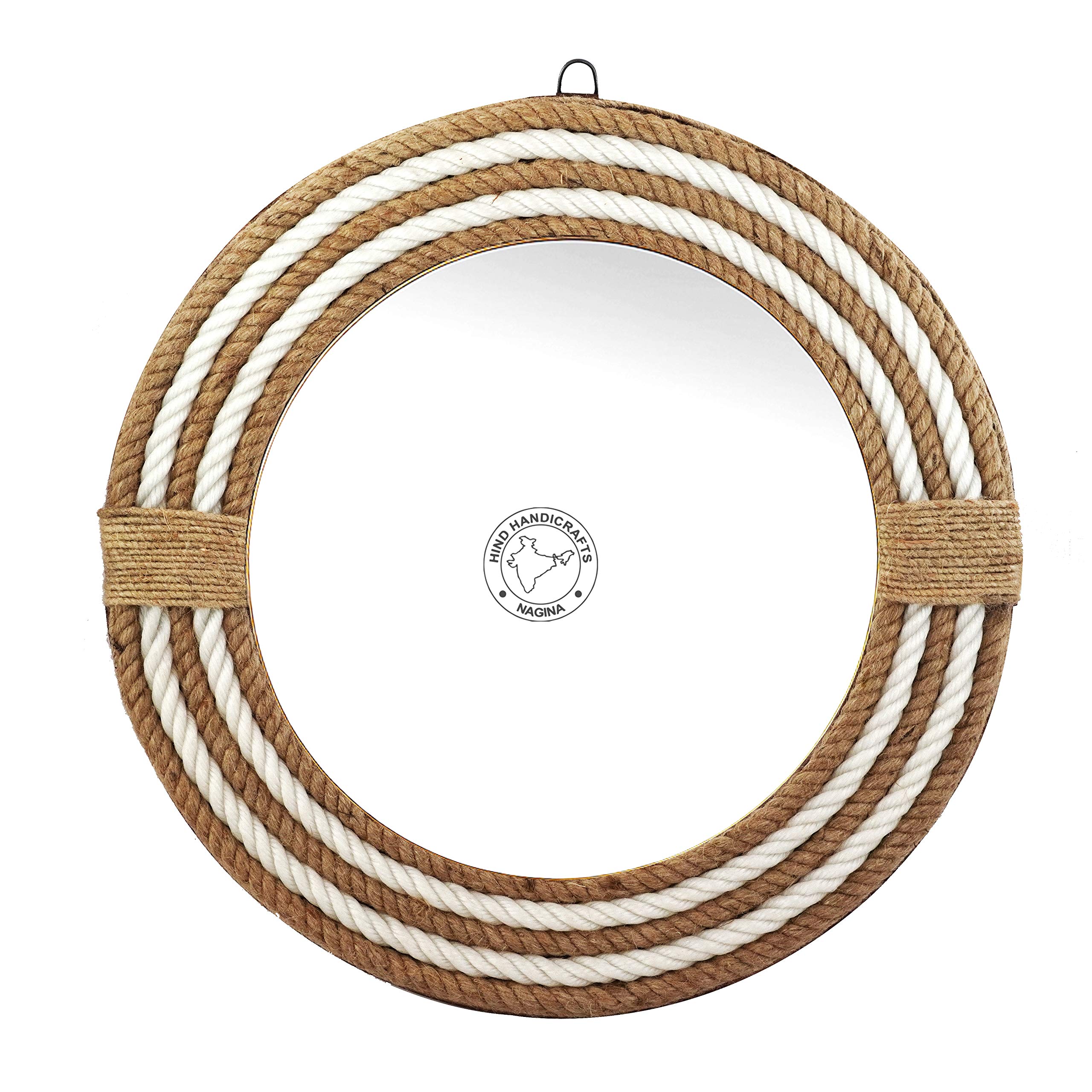 Miroir mural rond en corde artisanale de style maritime rustique chic