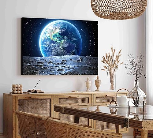 Miniatura 4 de citipaitorn Póster de la Tierra - Lienzo decorativo para pared, diseño de la Tierra desde la Luna, pintura del espacio exterior, decoración del