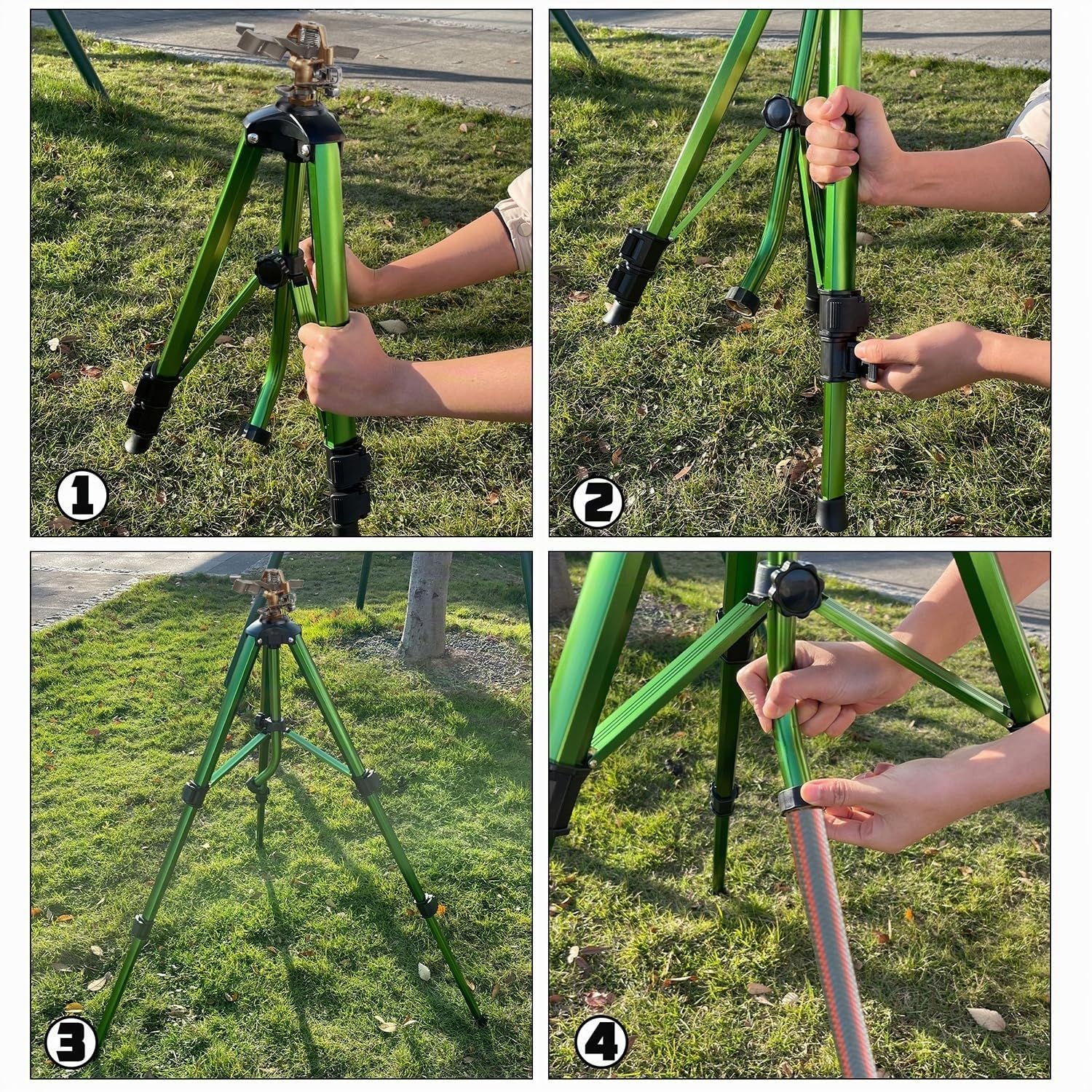 Biswing Cabezal de aspersor de Impacto en Base de trípode, aspersor de césped Resistente, riego de área Grande de 360 Grados, Boquilla de aspersor de latón y Patas de extensión de Metal de aleación