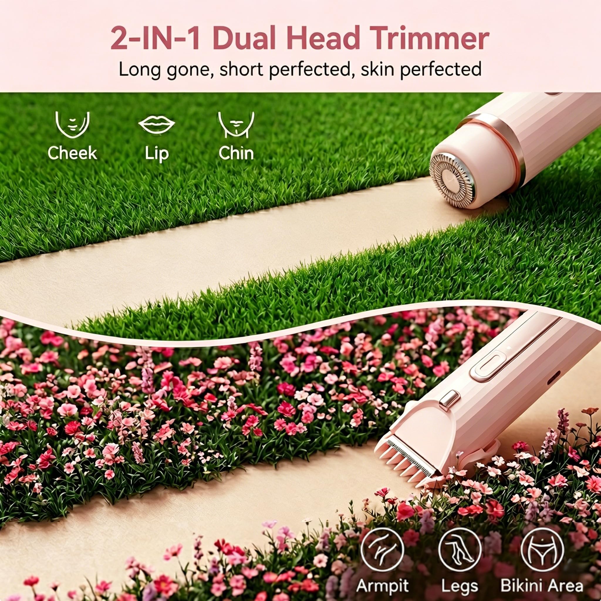 2 in 1 Bikini Trimmer für Frauen, Dual Head Elektrischer Rasierer mit LED-Licht & Digitalanzeige, Wiederaufladbare Kabellose Körperhaarentfernung für Gesicht, Achselhöhlen, Schambeine, Dual