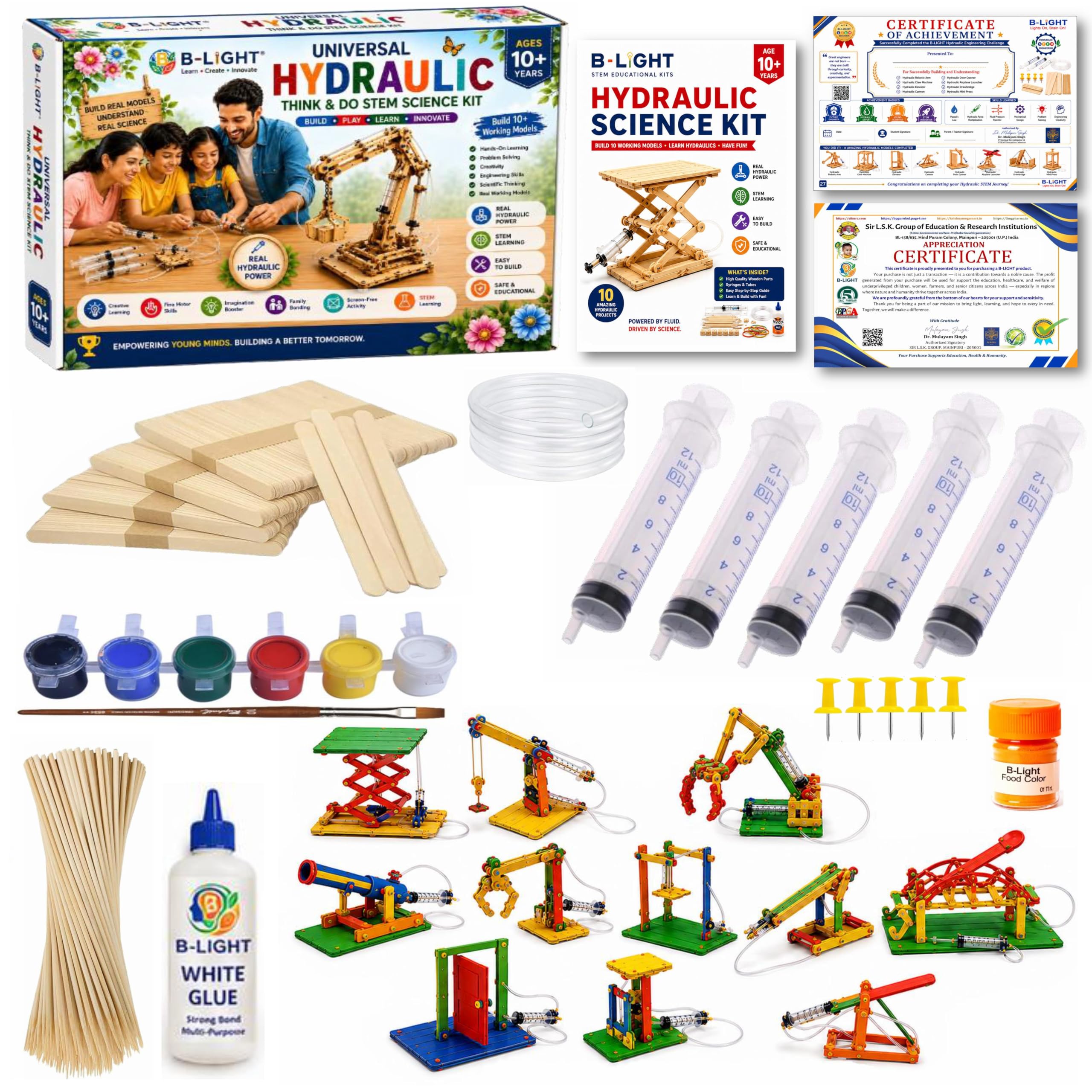 B-LIGHT Universal Hydraulic Think & Do STEM Science Kit for Kids 6-14 Years | Build Aeroplanes & Dart Launchers, 10+ Hydraulic Projects, Educational Learning Toy, Birthday Gift for Boys & Girls-picture-51