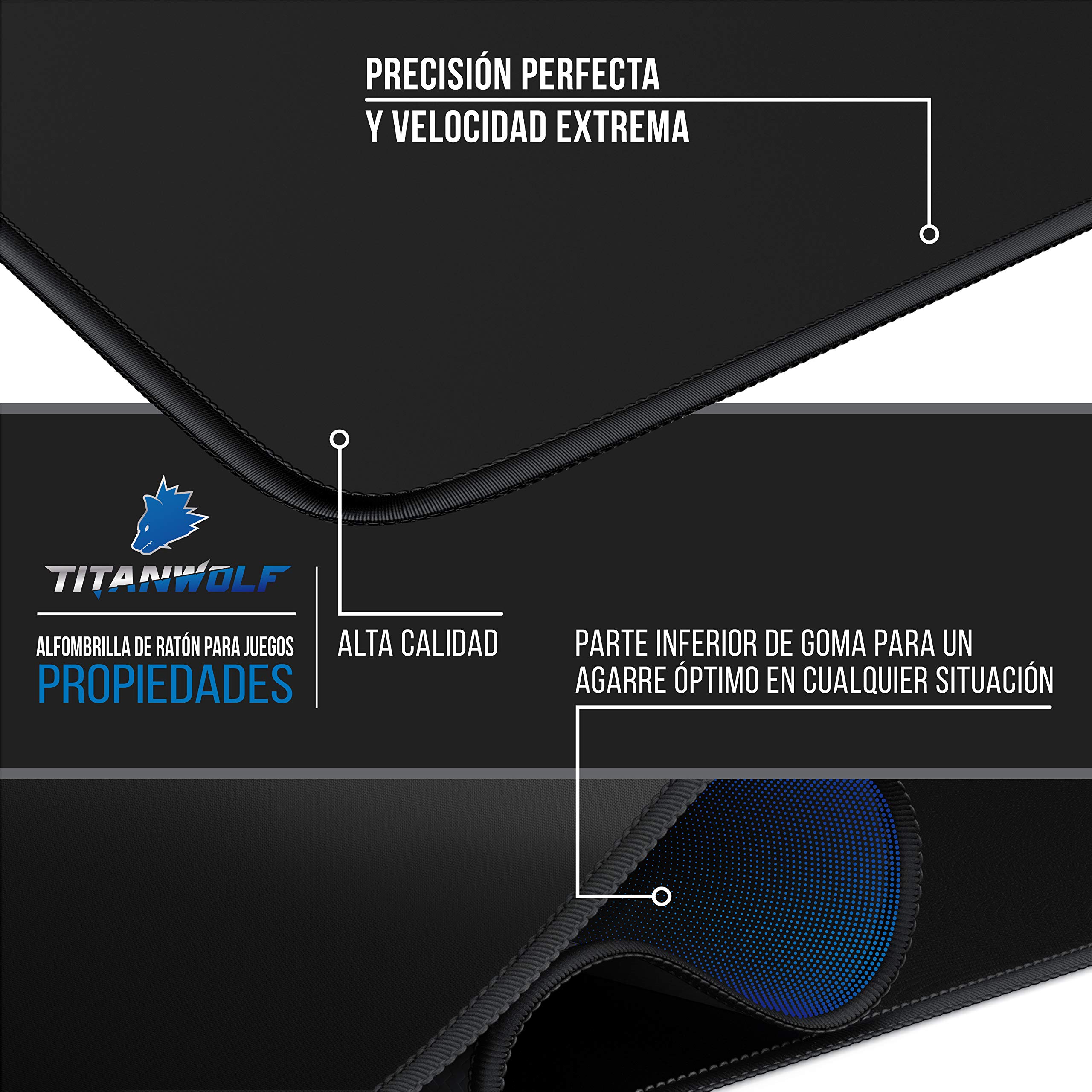 TITANWOLF - Alfombrilla de Ratón de Gran Tamaño 1200x600mm - Mouse Pad Gaming XXXL – Motivo Total Black - Precisión y Velocidad en Juegos - Antideslizante - Superficie de tejido - Para Ratón y Teclado