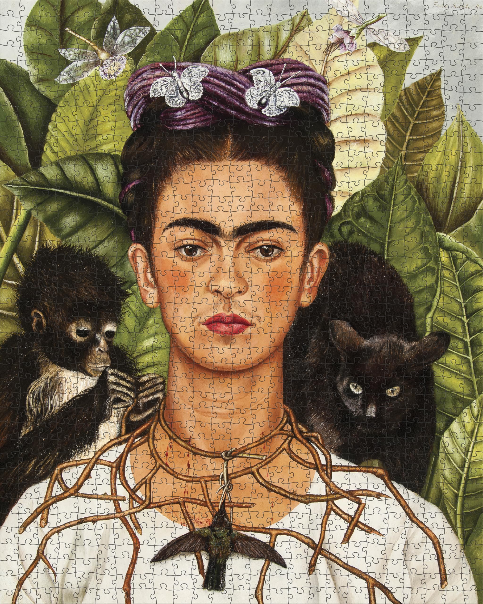 Pomegranate Puzzle 1000 pièces pour adultes, autoportrait de Frida Kahlo avec colibri, finition mate, ajustement parfait