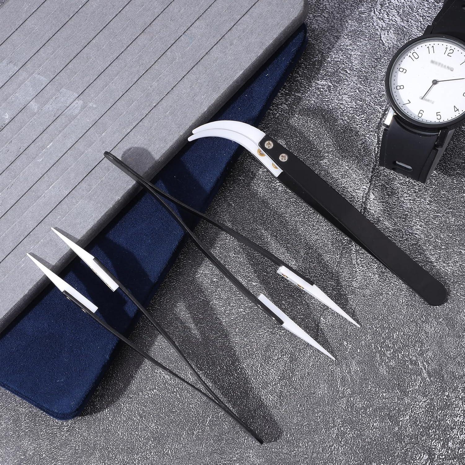 3 PCS Ceramic Tweezers, Electronics Tweezers, Reverse Tweezer Set, Non Conductive Heat Resistant Electronics Soldering Tweezer, Pointed Curved Tips for Pinching Coils, Jewelry, Watch Repair