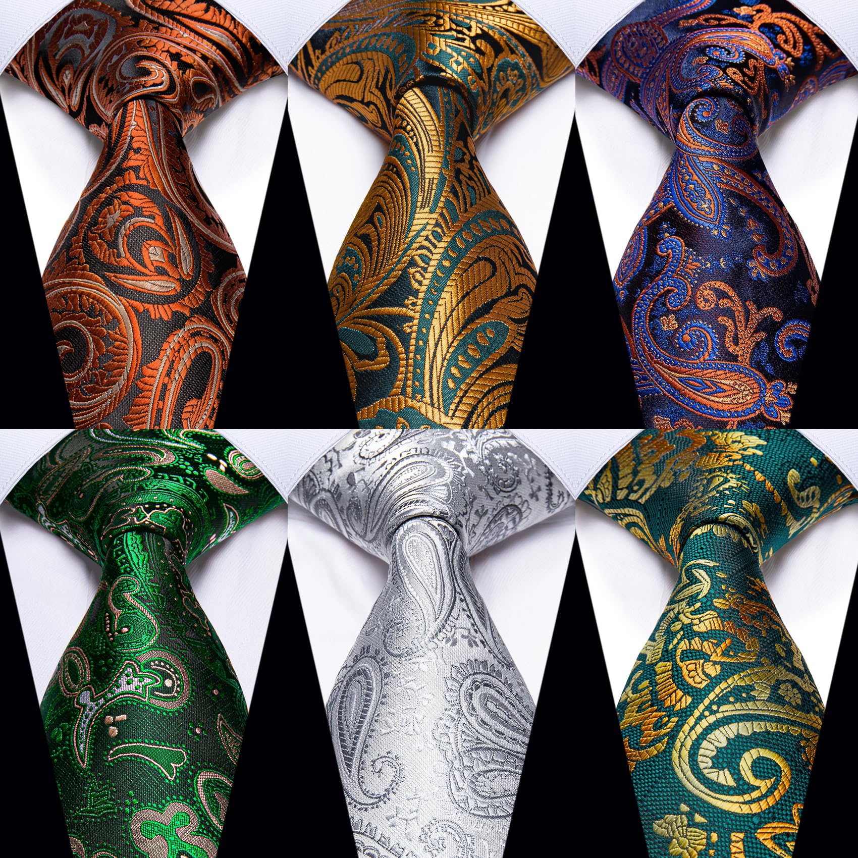 YourTies Mens 6PCS Tie Set Assorted Necktie Silk Woven Paisley Floral Striped Plaid Ties Fashion Wedding Business Party