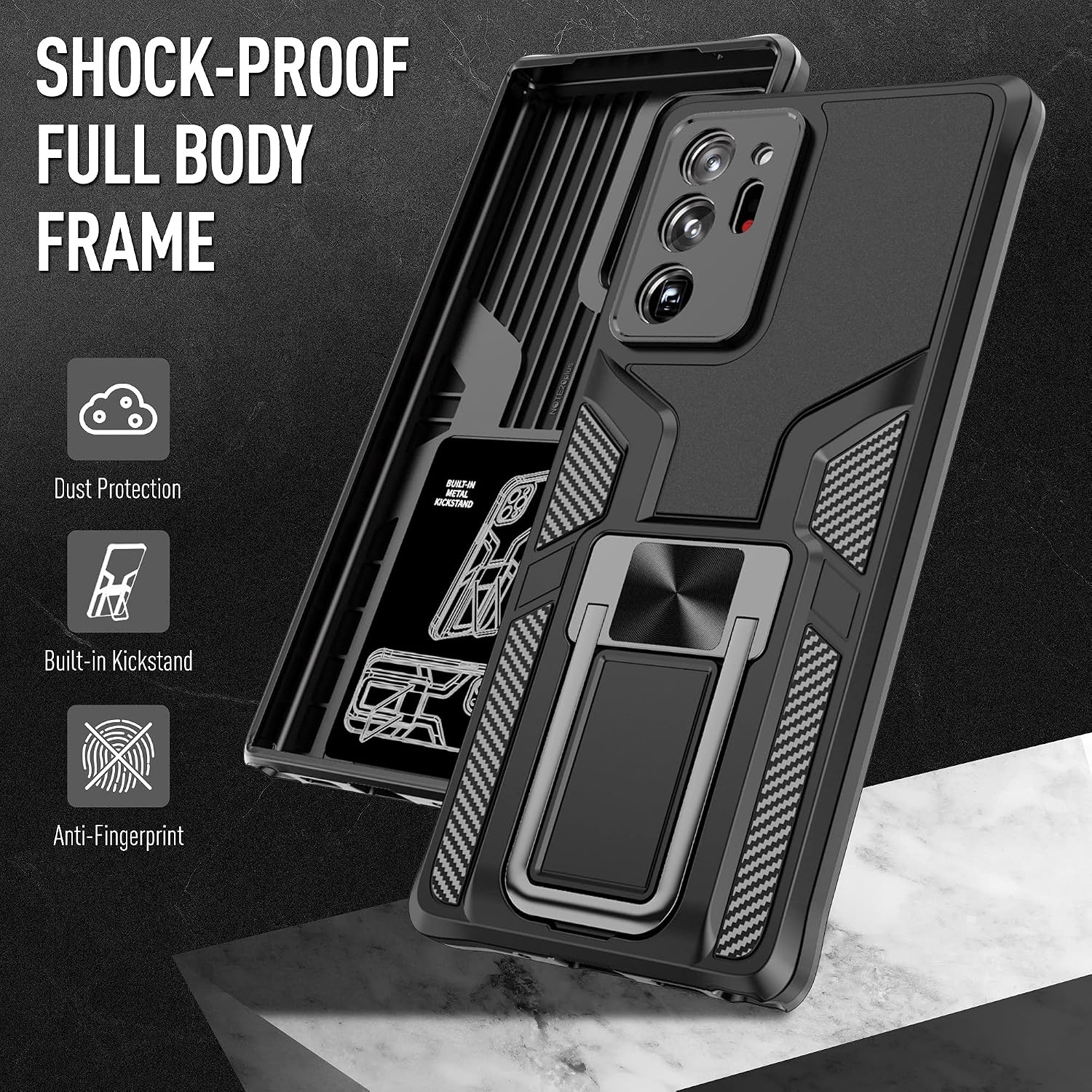 OJBK Designed for Samsung Galaxy Note 20 Ultra Case 6.9 inch with Kickstand, [Military Grade Drop Shockproof] Carbon Fiber Series, Slim Protective Cover Case for Samsung Galaxy Note 20 Ultra