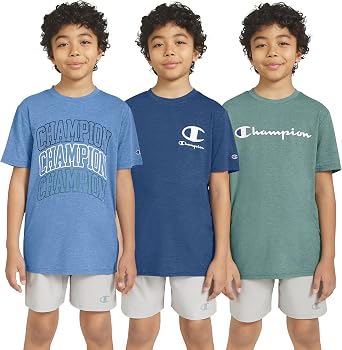 Champion Boys 3 Pack Athletic T Shirts for Kids Activewear Tees