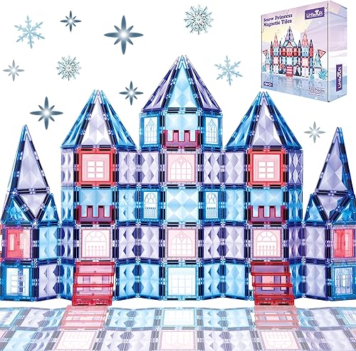 Little Pi Frozen Princess - Bloques de construcción magnéticos castillo Casa de muñecas con azulejos magnéticos Juego educativo de troncos para
