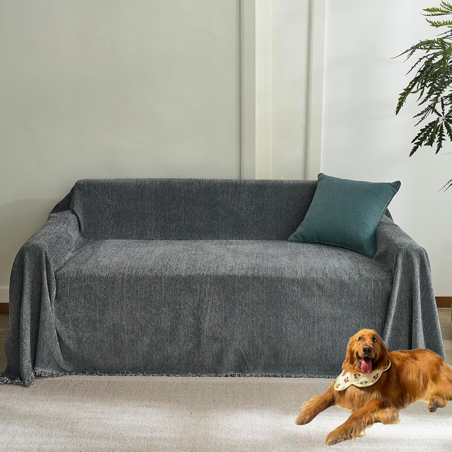 Non Slip Couch Cover for 2 Cushion Couch Thick Chenille Sectional Sofa Cover Soft Furniture Protector Sofa slipcover for Dogs Pet Washable loveseat Cover for Living Room,Dark Grey, 71"*102" 71"*102" Dark Grey