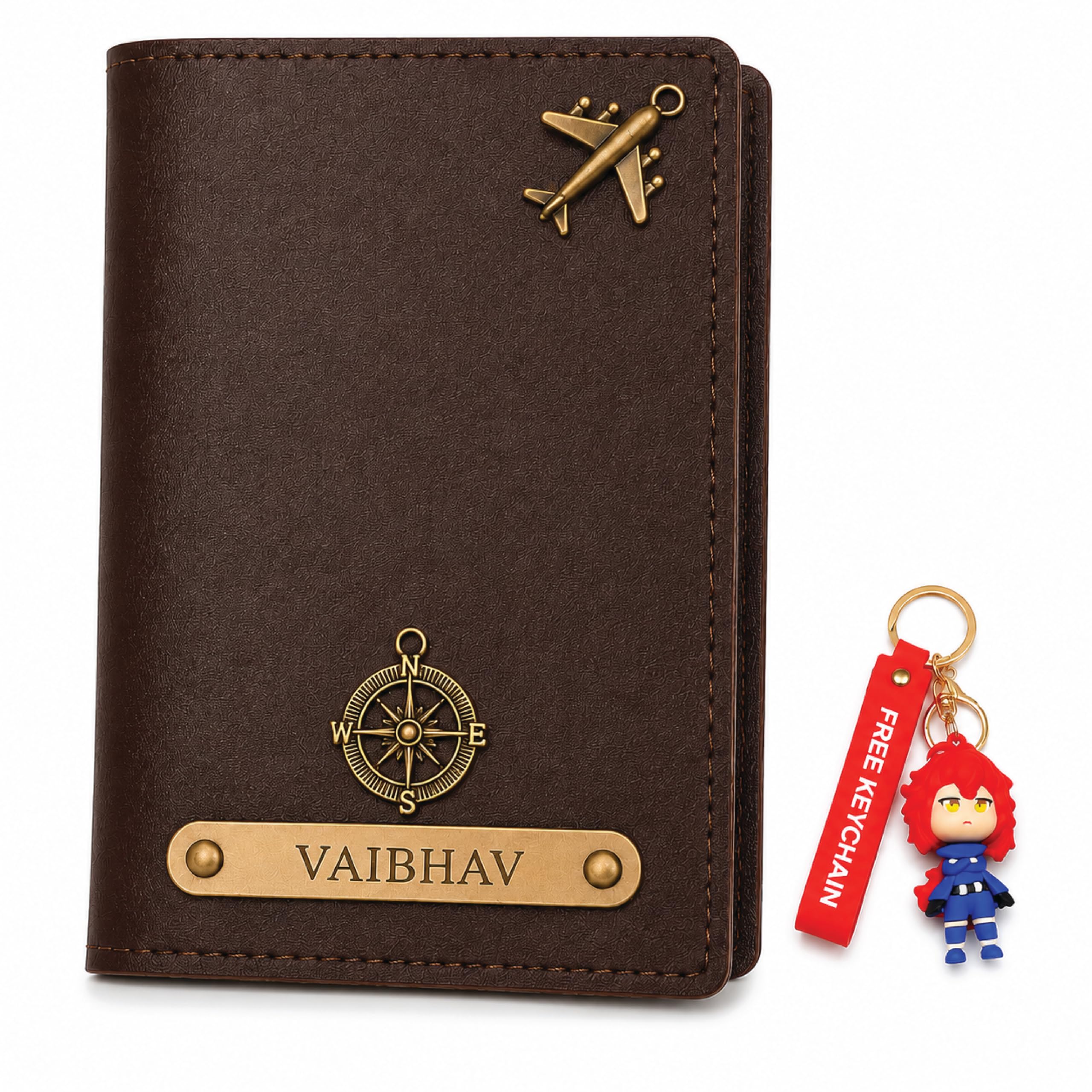 The Grit Co. Customized Leather Passport Cover for Men & Women | Personalized Brass Charms & Name Passport Wallet (Dark Brown)-image-19