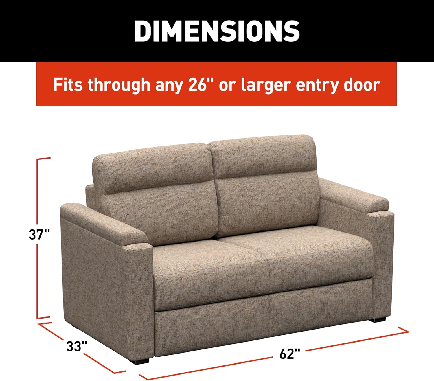 THOMAS PAYNE Signature Heritage Series 62" Dellmead RV Clickback Sleeper Sofa with Automatic, Adjustable Fold-Out Legs, Four Reclining Positions, Easy Transition - 2024044224