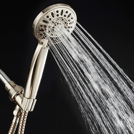 AquaDance High Pressure 6-Setting Hand Held Shower Head with Extra-Long 6 Foot Hose & Bracket Anti-Clog Nozzles - USA Standard Certified - Top U.S. Brand - ALL BRUSHED NICKEL
