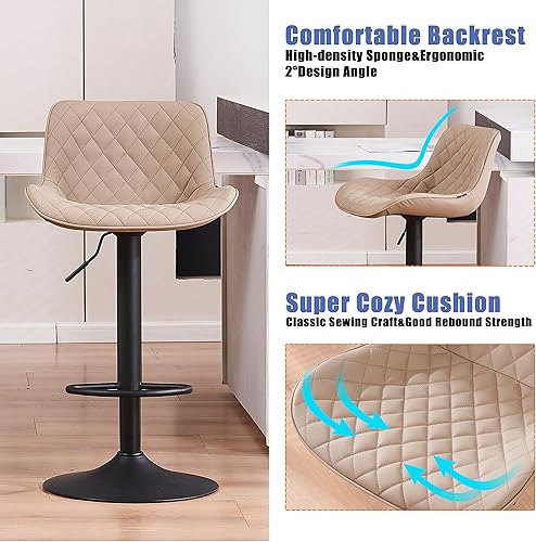 Miniatura 29 de YOUTASTE Taburetes de bar negros de altura de mostrador, juego de 2 taburetes de bar ajustables giratorios de piel sintética con respaldo acolchado,