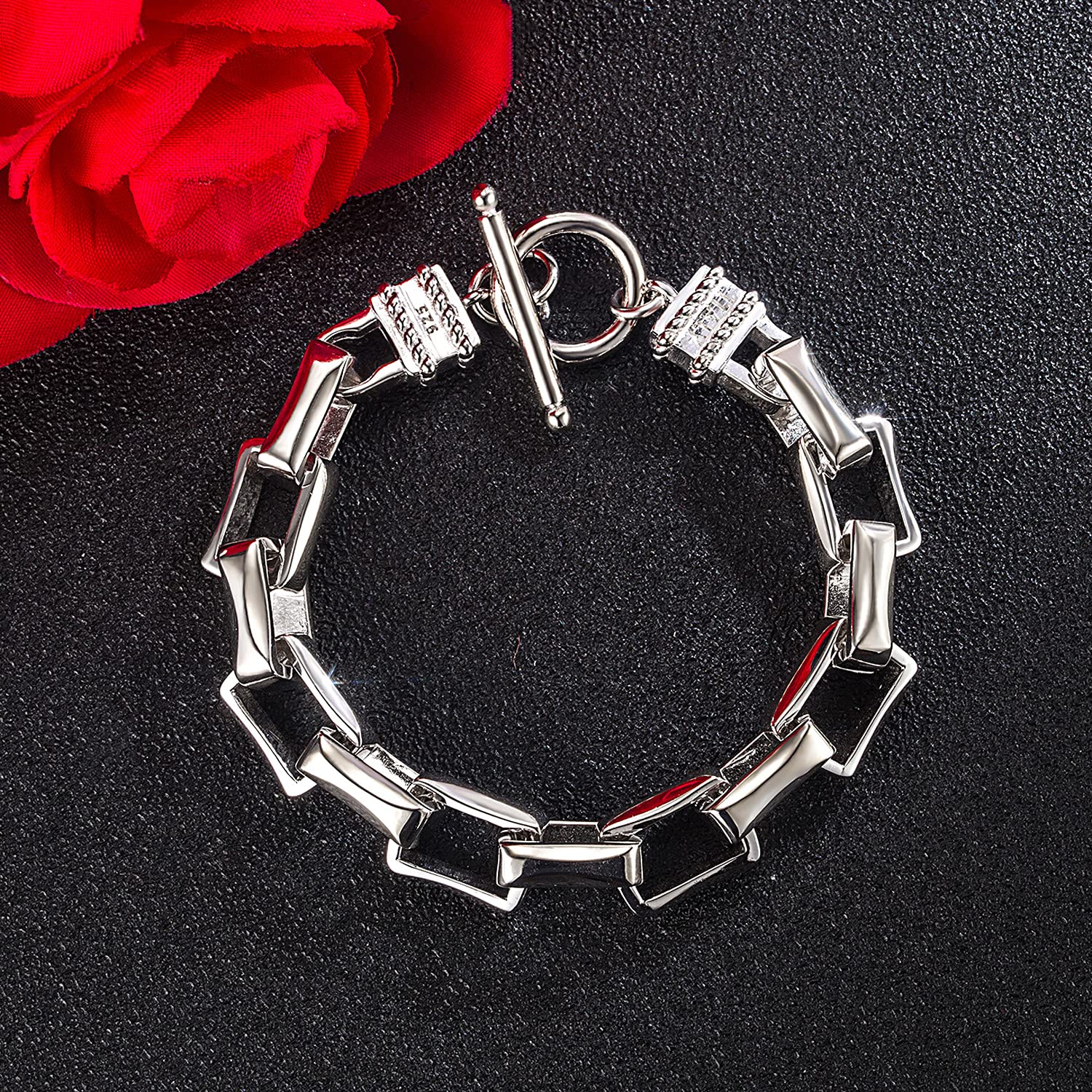 Dankadi Bracelet Massif en 925 Argent Largeur 10.5MM 9MM pour Homme Femme, Gourmette 7" 7.5" 8" 8.5" 9" 9.5" 10" Rolo Chaîne Maille D'ancre Carrée Bijou Moderne pour Punk Hip Hop Accessoire