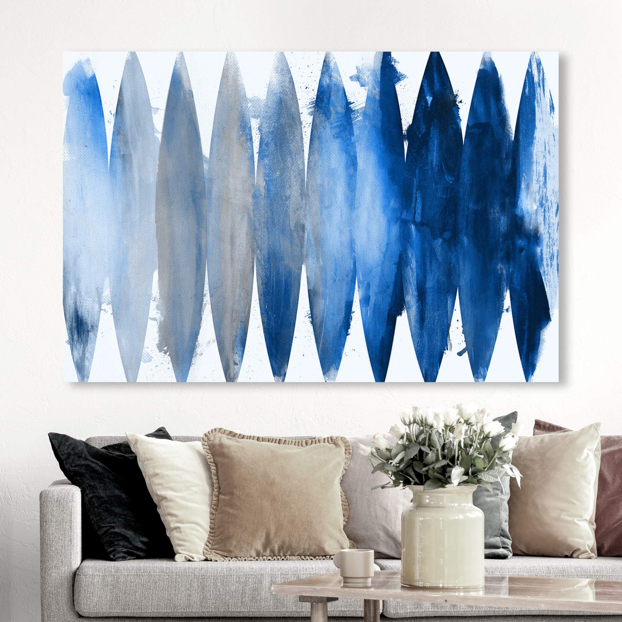 Oliver Gal Abstrakte Leinwand-Wandkunst „Tidal Waves Found“ – Blaues Aquarell Fürs Wohnzimmer