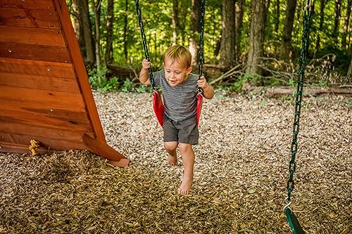 Miniatura 9 de Jack & June - Columpio de cinturón rojo con cadenas de 80 pulgadas para altura de cubierta de 5 pies y 6 pies