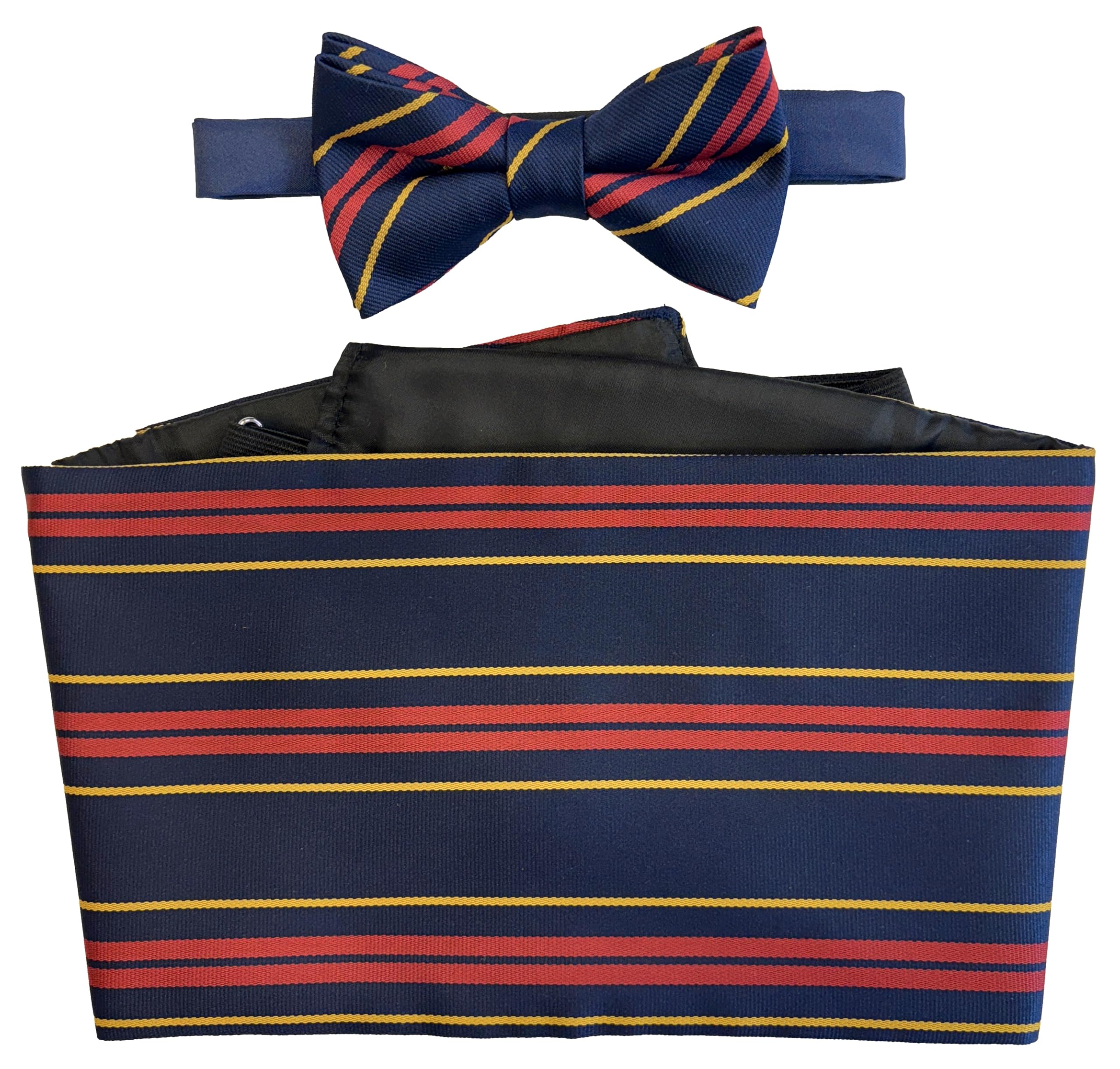 Great British Tie Club Men's Navy Blue, Red, Gold Royal Logistic Corps Regital Cummerbund Set (Includes Bow Tie & Hanky)