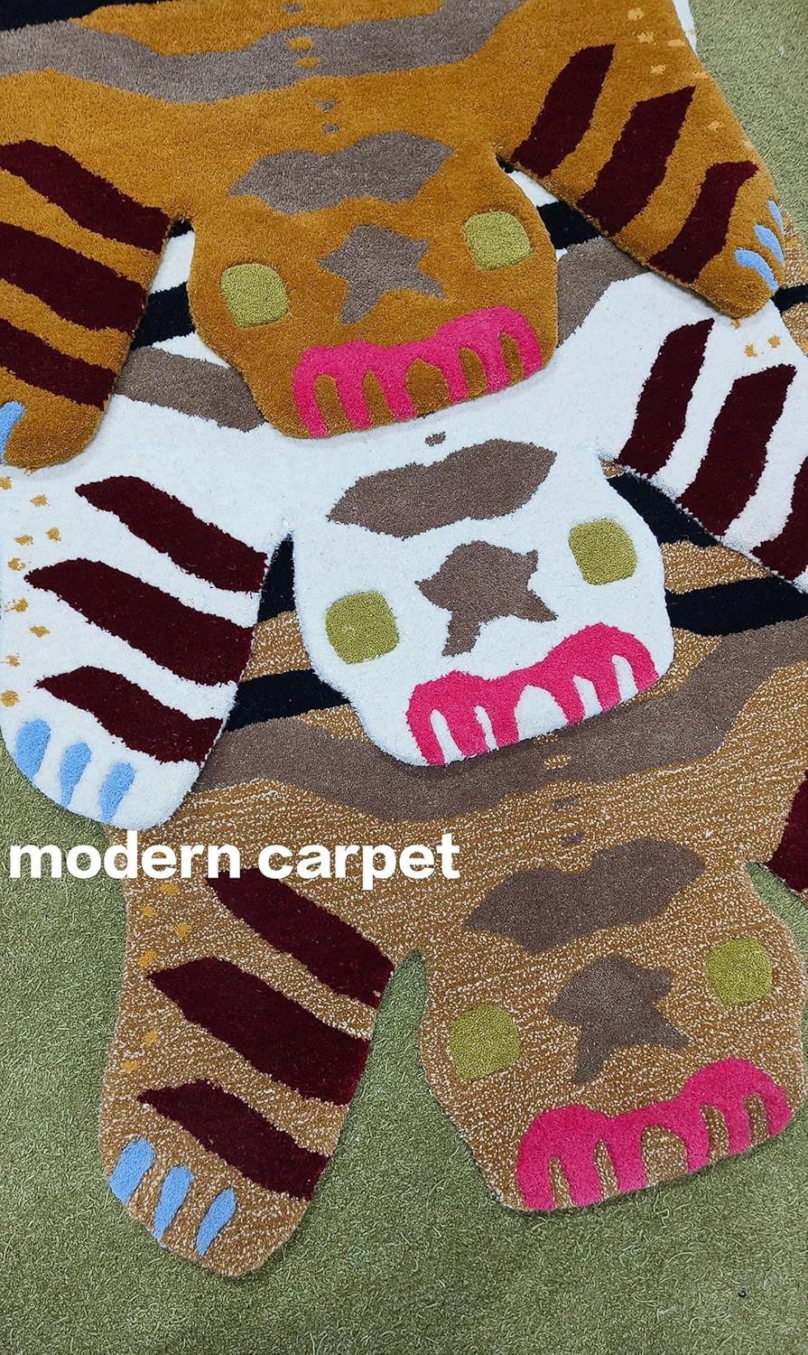 Tiger Rugs 3x5 Feet 100% Woolen Tibetan Rugs Handmade Tufted for Room Bedroom Living Room Kitchen Doormat by Modern Carpet (2X3 Feet)