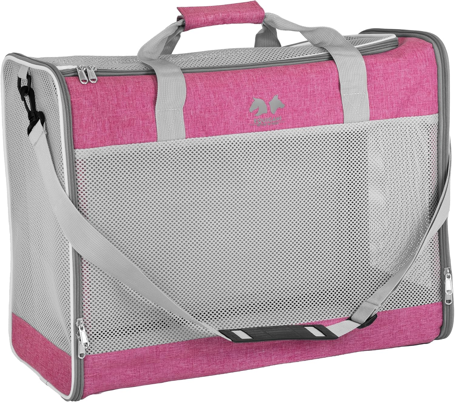 EQUICANI® Hundetasche 55 x 40 x 23 cm, Flugzeug, faltbar, leichte Tragetasche mit Netzstoff, Tragegurt und abnehmbarem Boden für Hunde und Katzen, Haustier-Hundetasche für Reisen, Auto, Fliegen (Rosa)