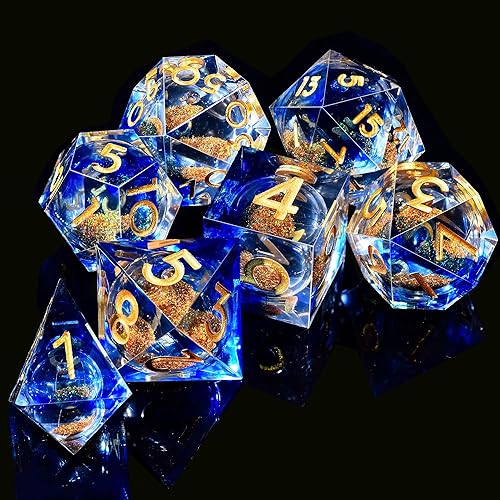 Miniatura 4 de AUSTOR Juego de dados DND de resina de núcleo líquido, dados poliédricos de borde afilado, 7 troqueles, juego de dados DND de arena movediza hechos