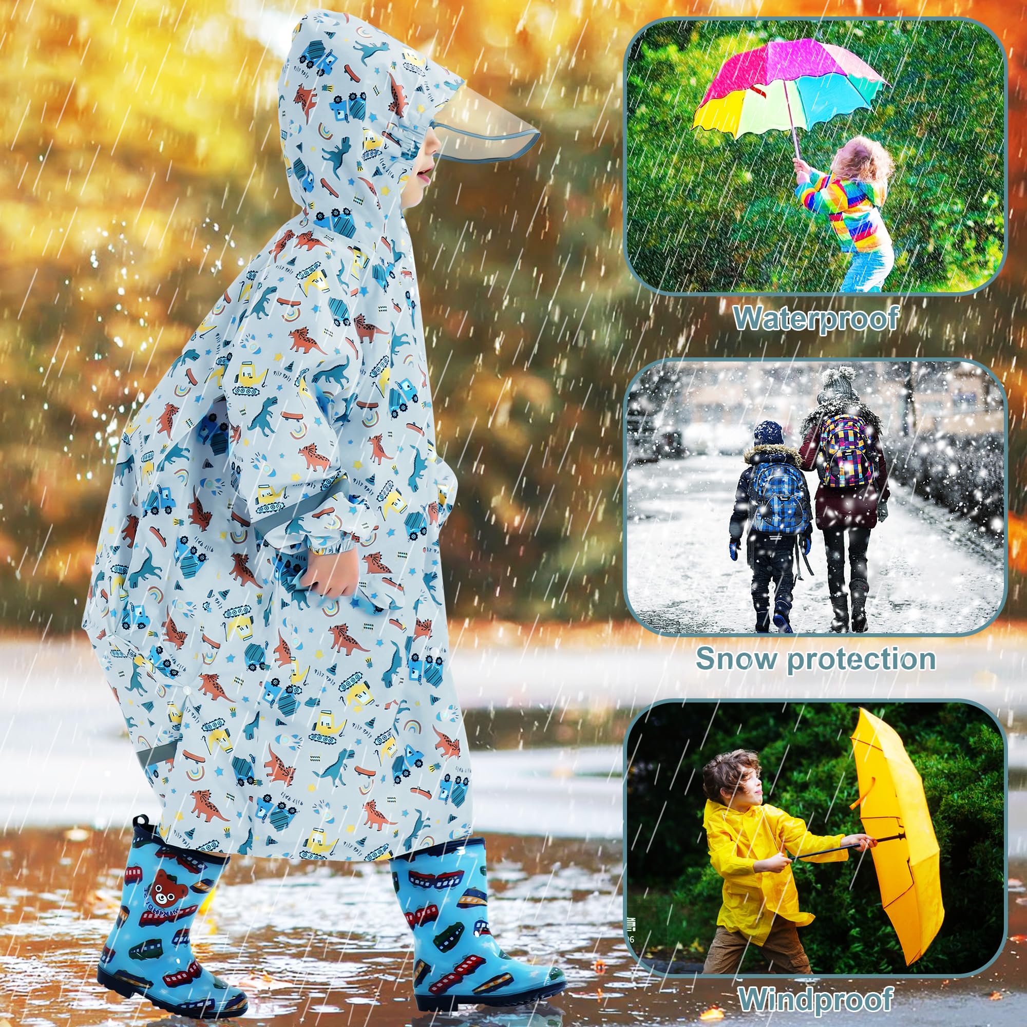 Imperméable Enfants Filles Poncho Pluie à Capuche Garçons Filles Respirant Léger Cape de Pluie Long Vêtements de Pluie Randonnée Camping Sport Vestes de Pluie 3-12 Ans
