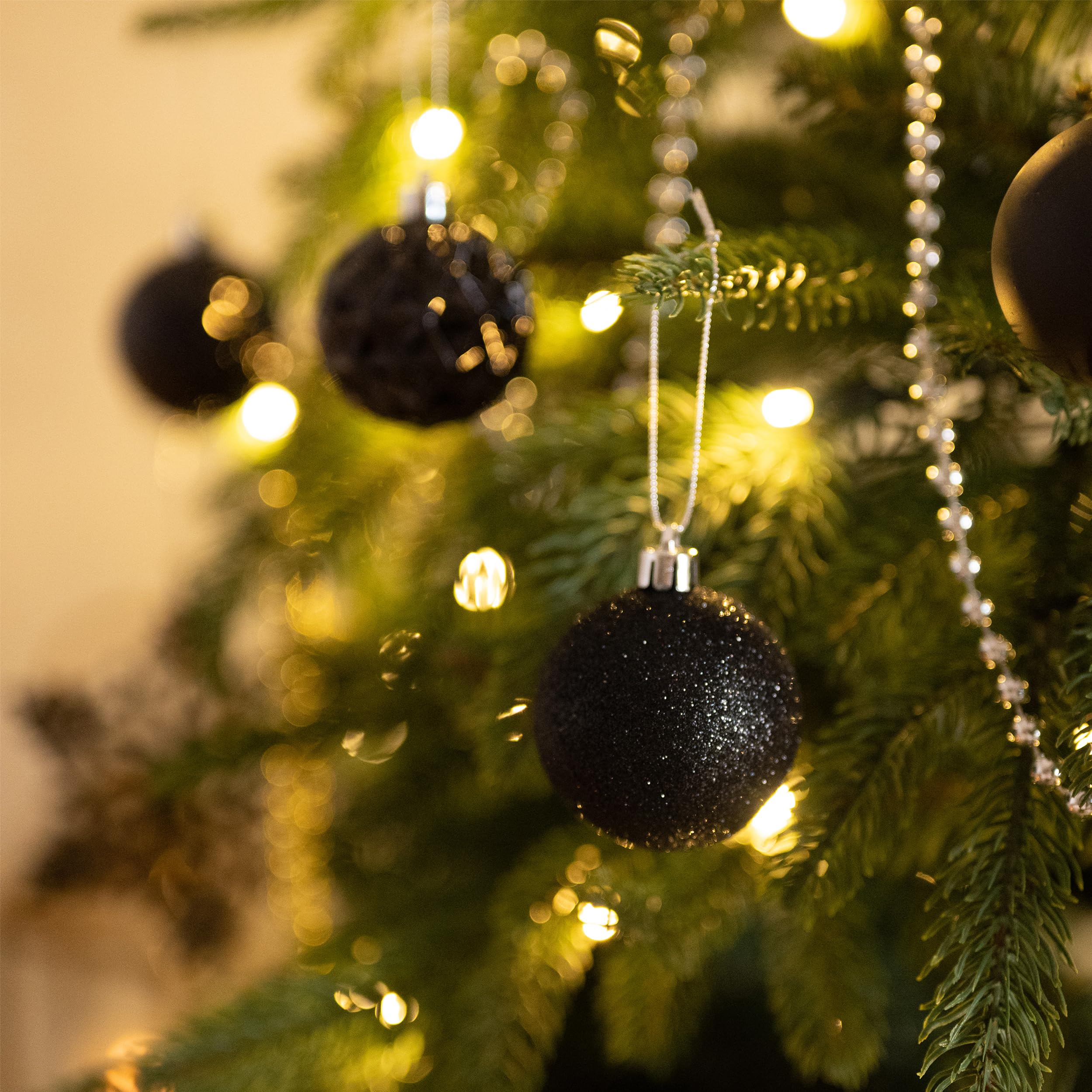 Valery Madelyn Lot de 50 boules de Noël incassables à suspendre pour sapin de Noël et Halloween du 4 juillet, 5,1 cm, noir