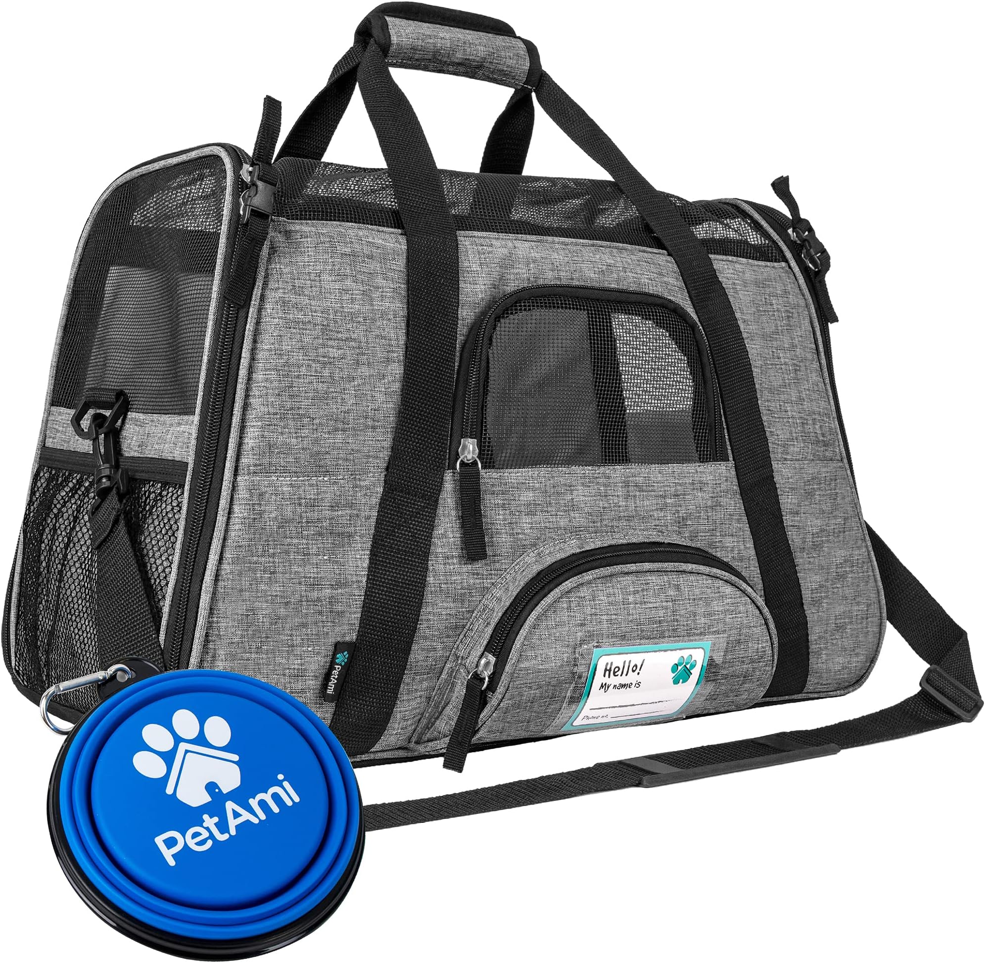 PetAmi Premium Airline Approved Soft-Sided Pet Travel Carrier | Ventilated, Comfortable Design with Safety Features | Ideal for Small to Medium Sized Cats, Dogs, and Pets (Small, Grey)