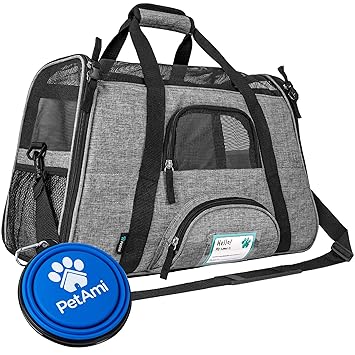 PetAmi Airline Approved Soft-Sided Pet Travel Carrier | Ventilated, Comfortable Design with Safety Features | Ideal for Small to Medium Sized Cats, Dogs, and Pets (Small, Grey)