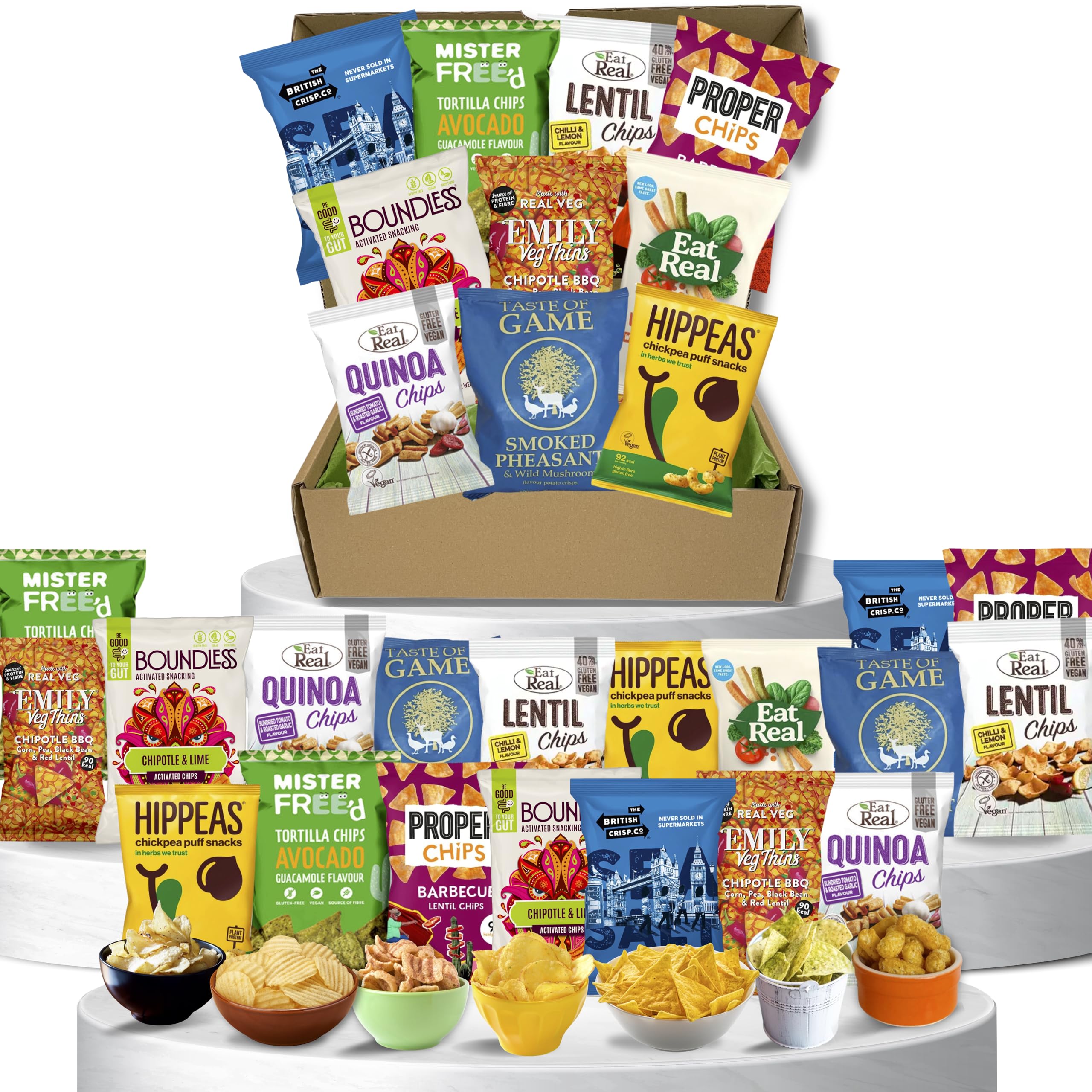 Snack Crisps - Savoury Snacks Hamper - Vegan & Gluten Free - Premium Low Calorie Treats - 20x Healthy Snacks - Vegetarian Mixed Snack Hamper Gift for Adults, Students & More