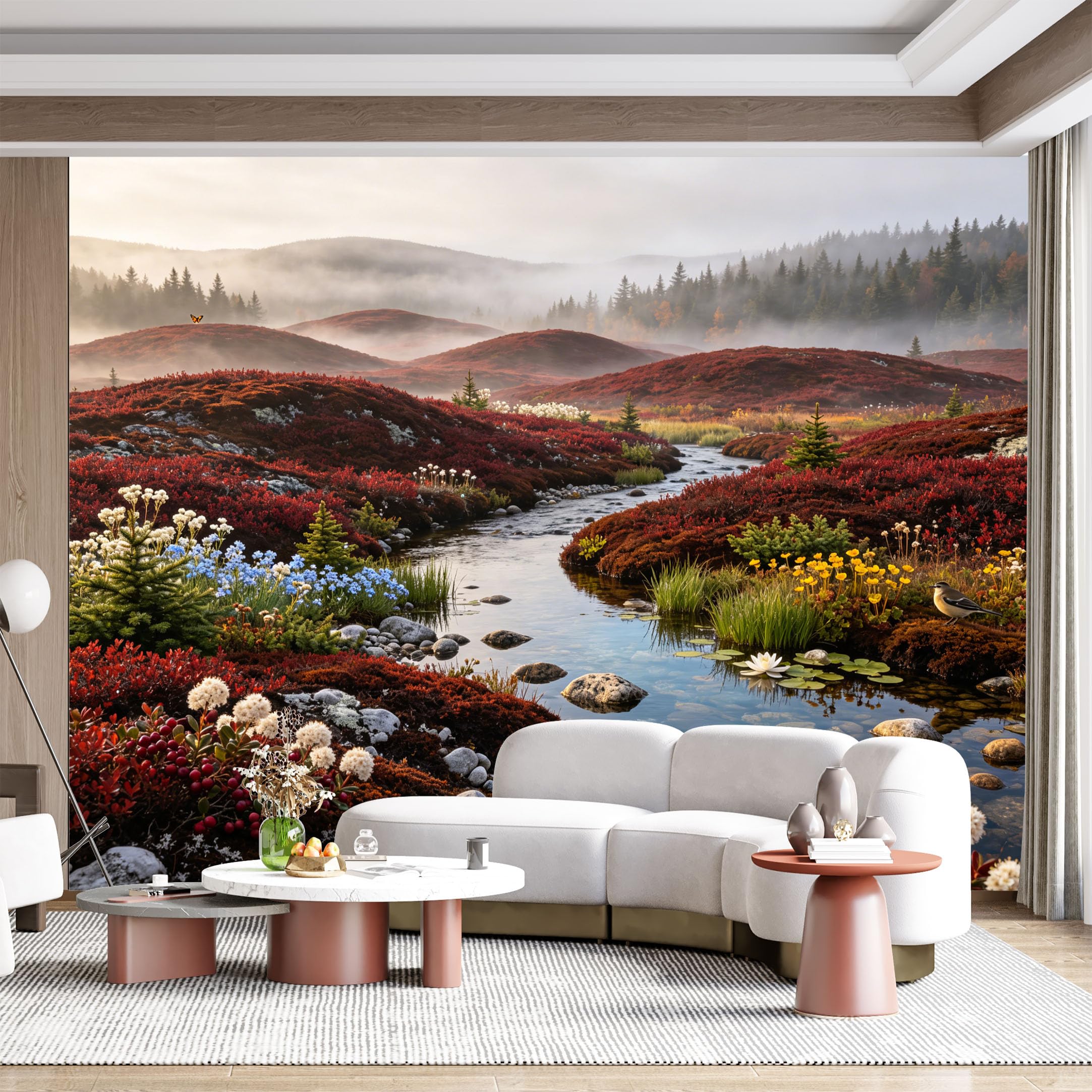 Custom Size Wall Mural Serene Alpine Meadow Vibrant Foliage Panoramic Landscape SelfAdhesive Wall Fabric Removable for Home Office Decor