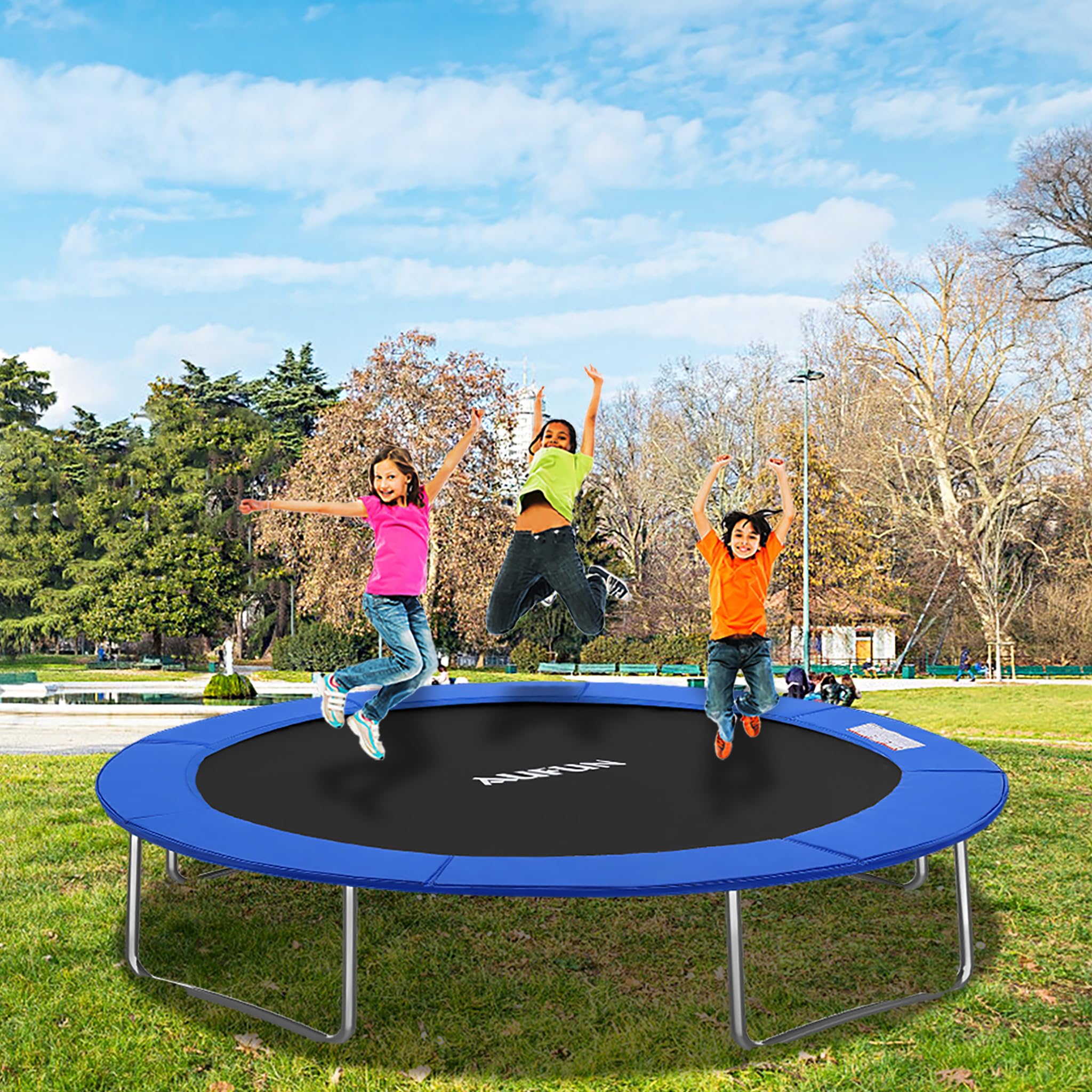 LZQ Housse de protection pour trampoline - En PVC - Pour trampoline - Diamètre : 244/305/366 cm - Protection des bords - Tapis de sécurité résistant aux UV - Accessoire de trampoline indéchirable - Bleu tricolore